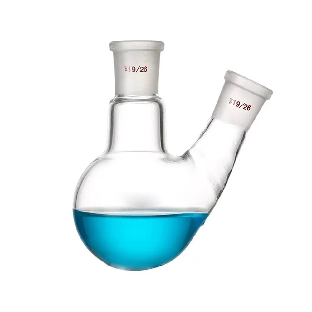 ظروف شیشه ای آزمایشگاهی سایز کوچک 5 میلی لیتر تا 250 میلی لیتر کج دو دهانه/دوبل گردن گرد ته آزمایشگاهی فلاسک شیشه ای (50 میلی لیتر 24x24)