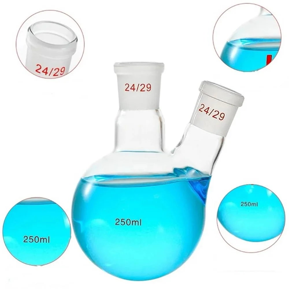 ظروف شیشه ای آزمایشگاهی سایز کوچک 5 میلی لیتر تا 250 میلی لیتر کج دو دهانه/دوبل گردن گرد ته آزمایشگاهی فلاسک شیشه ای (50 میلی لیتر 24x24) ظروف شیشه ای آزمایشگاهی سایز کوچک 5 میلی لیتر تا 250 میلی لیتر کج دو دهانه/دوبل گردن گرد ته آزمایشگاهی فلاسک شیشه ای (50 میلی لیتر 24x24)