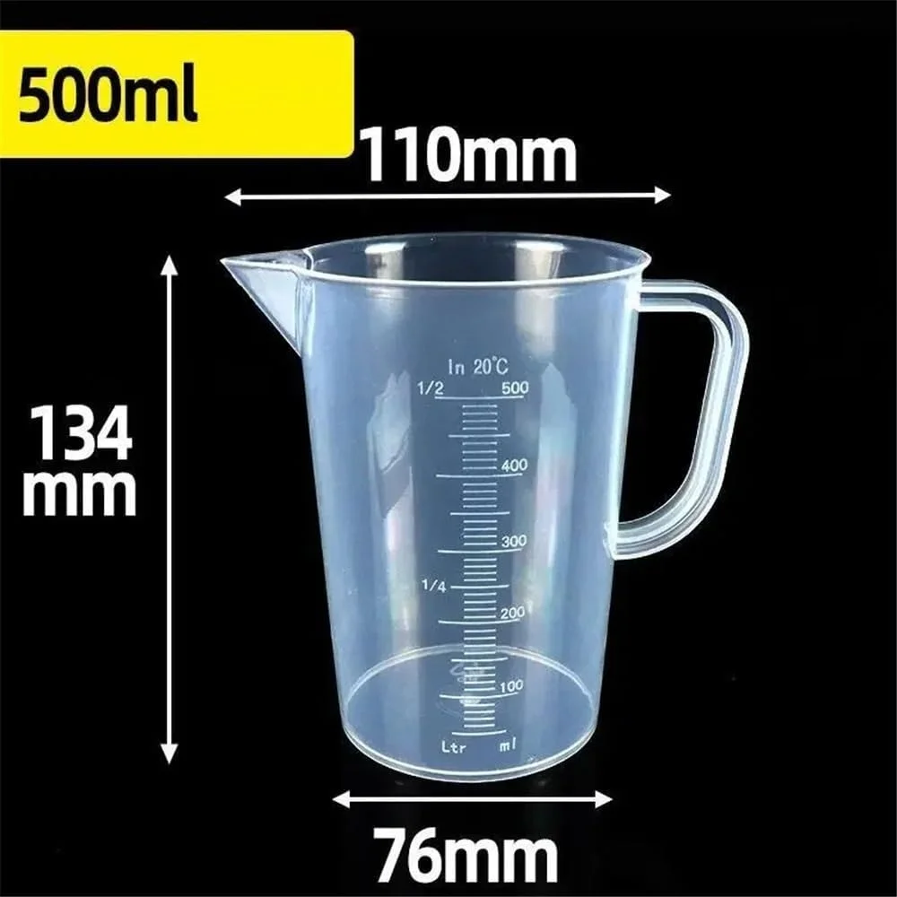 بشر پلاستیکی آزمایشگاهی با دهانه و دسته پلاستیکی شفاف، مناسب آزمایشگاه، در حجم های 250/500/1000/2000/3500 میلی لیتر (500 میلی لیتر)