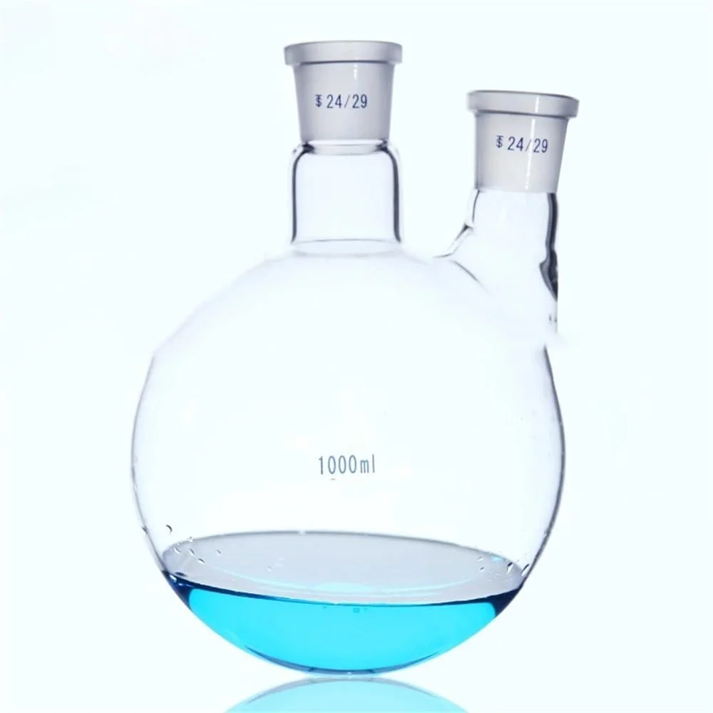 ظروف شیشه ای آزمایشگاهی 1 عدد فلاسک ته گرد با دو گردن، اتصالات استاندارد شیشه ای، حجم 50 تا 2000 میلی لیتر (100 میلی لیتر 19x19) ظروف شیشه ای آزمایشگاهی 1 عدد فلاسک ته گرد با دو گردن، اتصالات استاندارد شیشه ای، حجم 50 تا 2000 میلی لیتر (100 میلی لیتر 19x19)