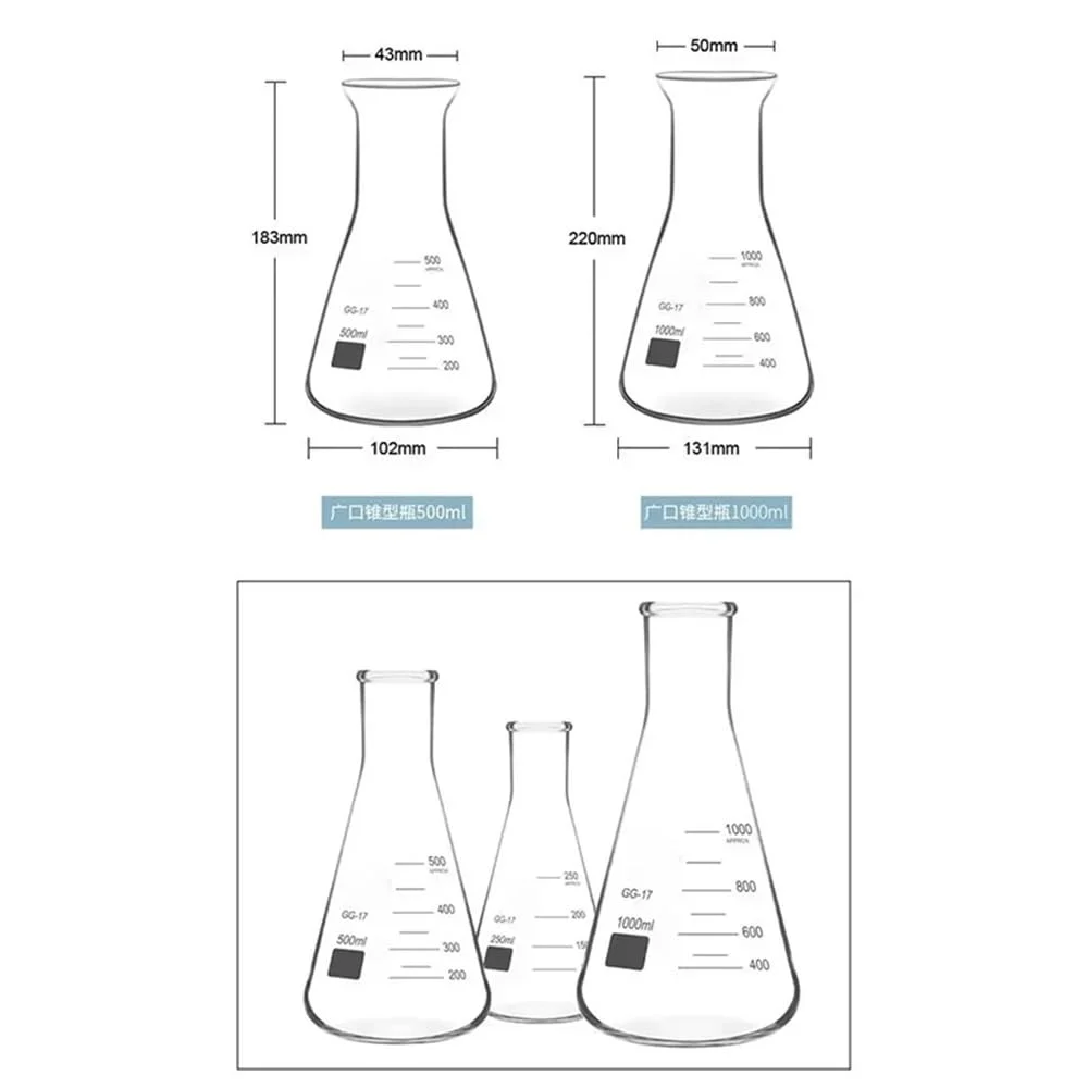 ظروف شیشه ای آزمایشگاهی 1 عدد ارلن مایر شیشه ای آزمایشگاهی 50 میلی لیتر تا 2000 میلی لیتر، بطری مخروطی دهانه گشاد برای آزمایشگاه (50 میلی لیتر) ظروف شیشه ای آزمایشگاهی 1 عدد ارلن مایر شیشه ای آزمایشگاهی 50 میلی لیتر تا 2000 میلی لیتر، بطری مخروطی دهانه گشاد برای آزمایشگاه (50 میلی لیتر)
