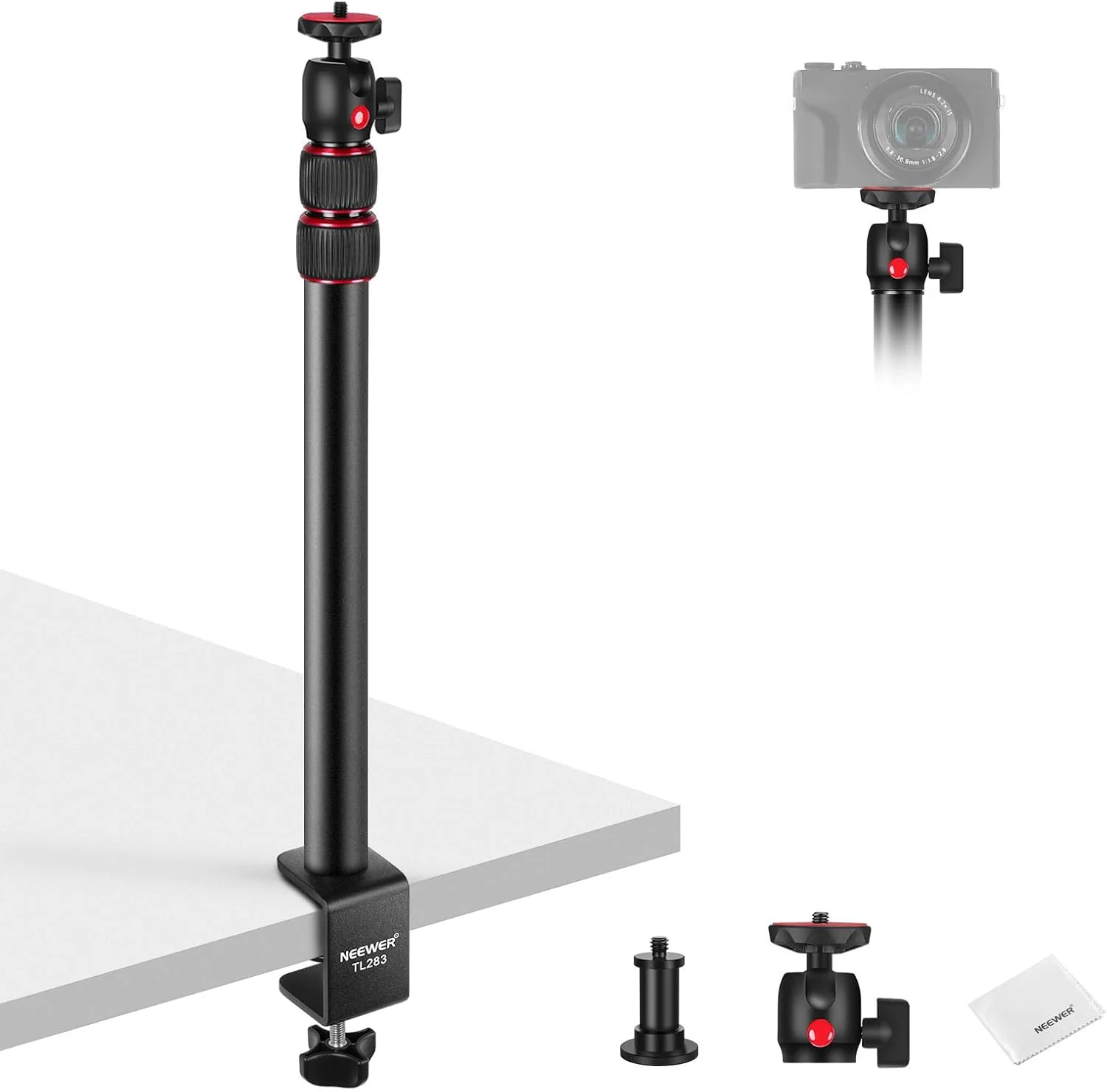 پایه رومیزی دوربین NEEWER، بازوی بوم میکروفون پایه نور رومیزی بالای سر با سر توپی گیره C پارچه تمیز کننده برای وب کم DSLR نگهدارنده تلفن نور حلقه ای ضبط ویدیو استریمینگ میکروفون، قرمز TL283 پایه رومیزی دوربین NEEWER، بازوی بوم میکروفون پایه نور رومیزی بالای سر با سر توپی گیره C پارچه تمیز کننده برای وب کم DSLR نگهدارنده تلفن نور حلقه ای ضبط ویدیو استریمینگ میکروفون، قرمز TL283