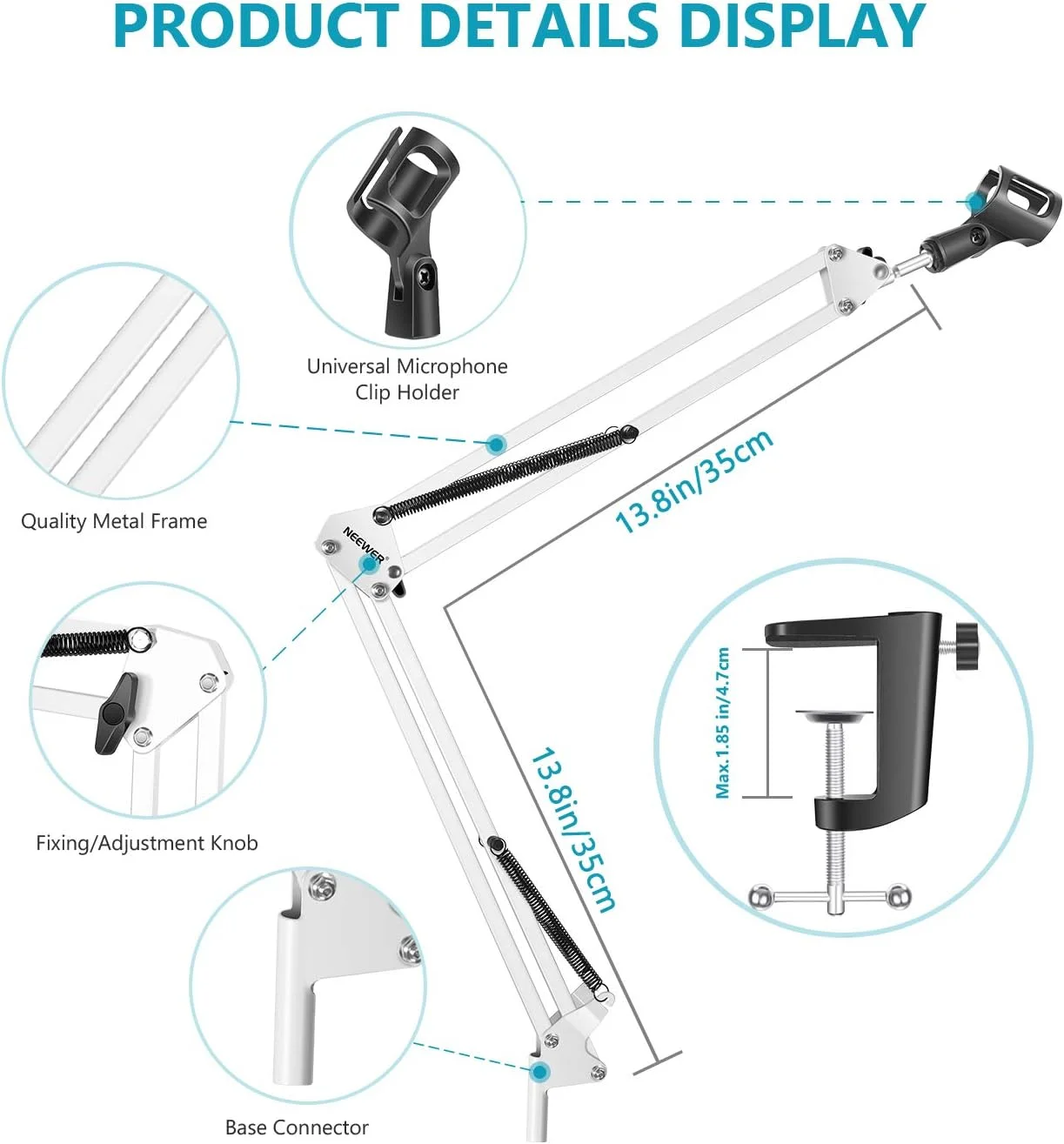 پایه بازویی میکروفون استودیویی NEEWER، با قابلیت افزایش طول تا 80 سانتی متر (31.5 اینچ) مدل 40062317 پایه بازویی میکروفون استودیویی NEEWER، با قابلیت افزایش طول تا 80 سانتی متر (31.5 اینچ) مدل 40062317
