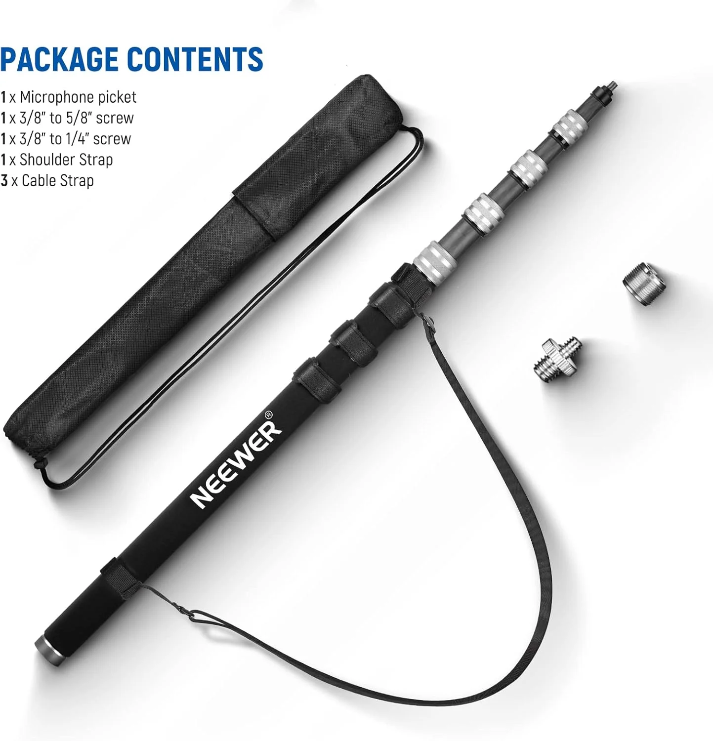 بازوی میکروفون تلسکوپی ارتقا یافته NEEWER، میله بوم میکروفون فیبر کربنی 300 سانتی متری با 5 بخش، آداپتورهای پیچ 1/4 اینچ، 3/8 اینچ، 5/8 اینچ، بندهای کابل، بند شانه و کیف نگهداری، MS-300C بازوی میکروفون تلسکوپی ارتقا یافته NEEWER، میله بوم میکروفون فیبر کربنی 300 سانتی متری با 5 بخش، آداپتورهای پیچ 1/4 اینچ، 3/8 اینچ، 5/8 اینچ، بندهای کابل، بند شانه و کیف نگهداری، MS-300C