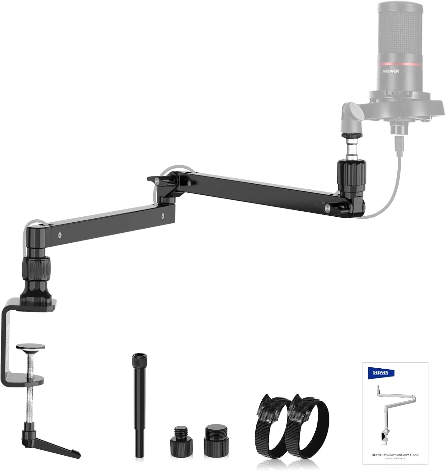 پایه بازوی میکروفون کم ارتفاع NEEWER با میرایی، بازوهای بوم مفصلی چرخان 360 درجه با میله افزایش ارتفاع و کانال های مدیریت کابل برای پادکست میکروفون بازی تماس های زوم، MST002
