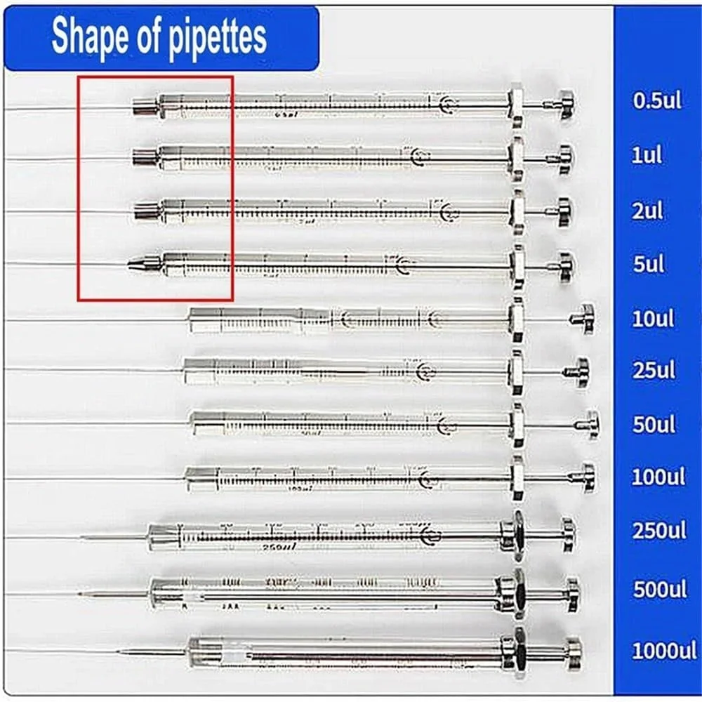 لوازم شیشه ای آزمایشگاهی 1 عدد سرنگ فاز بخار آزمایشگاهی 0.5ul تا 1000ul با سر نوک تیز (1000ul)