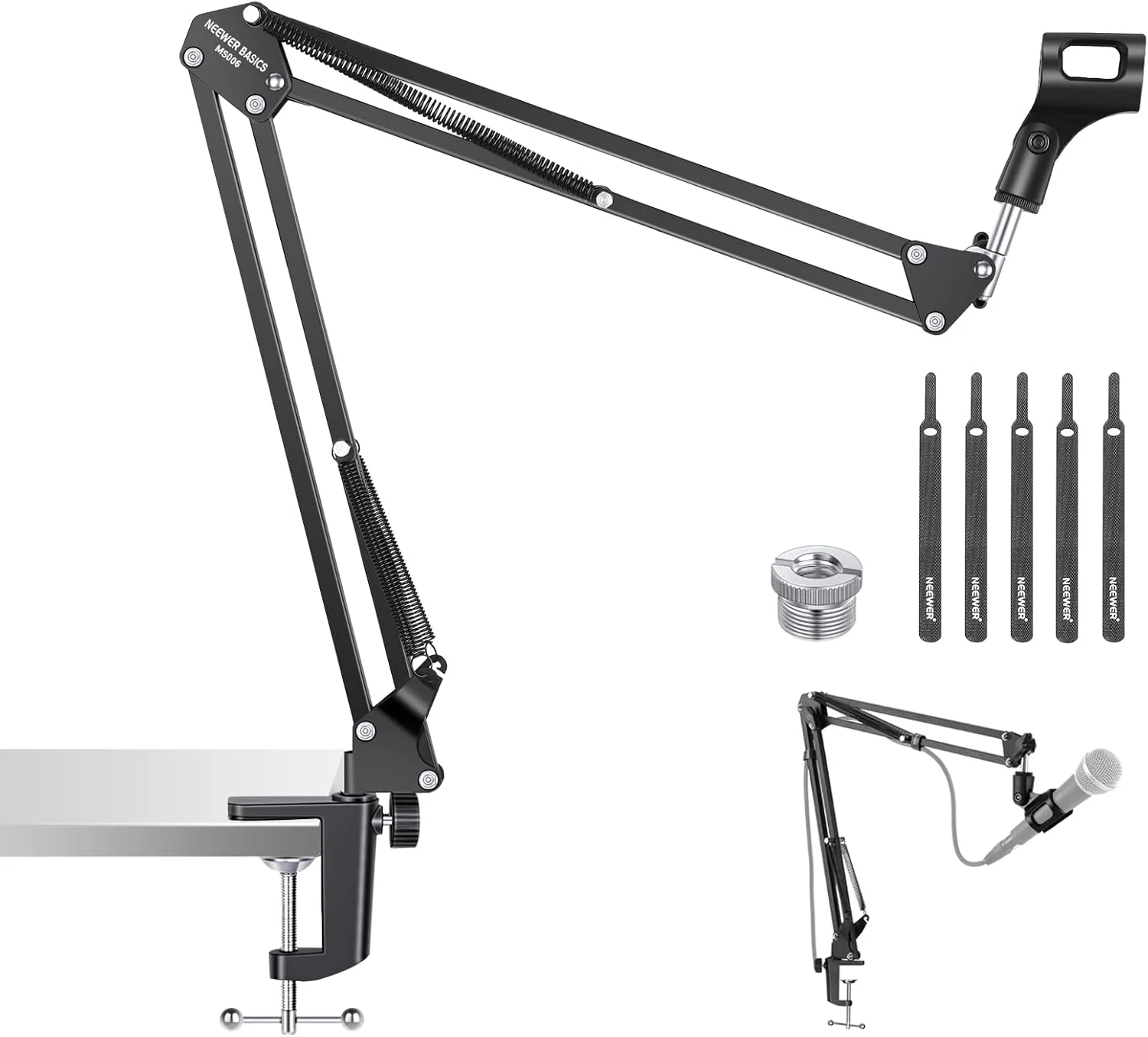 پایه بازوی میکروفون NEEWER، بازوی بوم قیچی تعلیق دار با گیره و آداپتور 3/8 اینچ به 5/8 اینچ سازگار با Blue Yeti Snowball HyperX QuadCast SoloCast Shure، حداکثر بار 1.5 کیلوگرم، MS006
