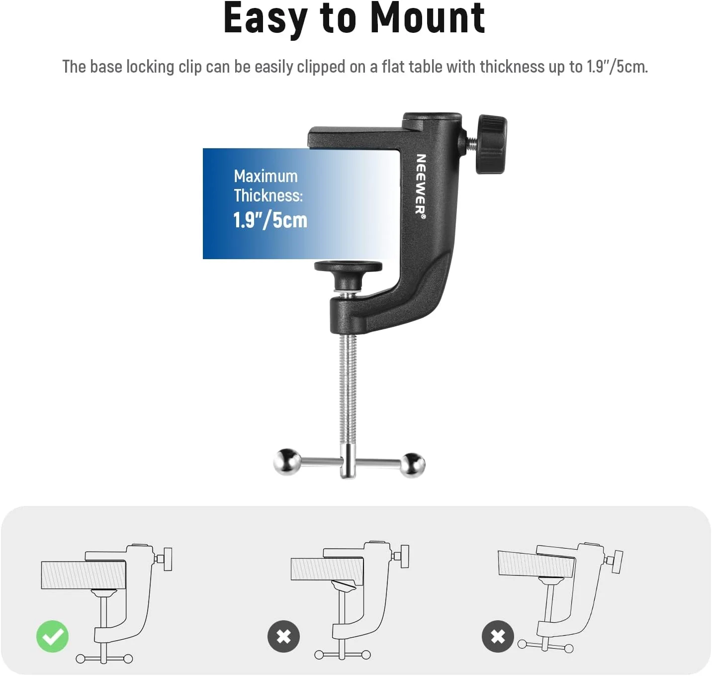 گیره فلزی رومیزی NEEWER برای پایه بازویی قیچی میکروفون با پیچ تنظیم موقعیت، مناسب برای ضخامت میز تا 1.9 اینچ/5 سانتی متر (مشکی) گیره فلزی رومیزی NEEWER برای پایه بازویی قیچی میکروفون با پیچ تنظیم موقعیت، مناسب برای ضخامت میز تا 1.9 اینچ/5 سانتی متر (مشکی)