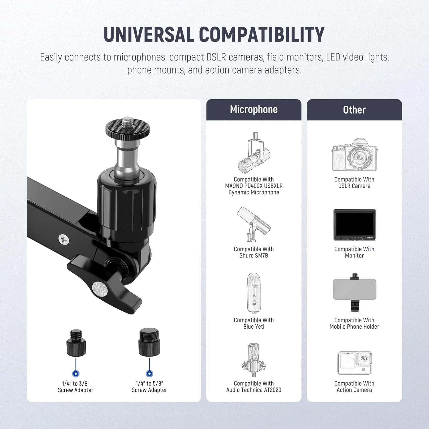 پایه بازوی میکروفون کم ارتفاع NEEWER با میرایی، بازوهای بوم مفصلی چرخان 360 درجه با میله افزایش ارتفاع و کانال های مدیریت کابل برای پادکست میکروفون بازی تماس های زوم، MST002