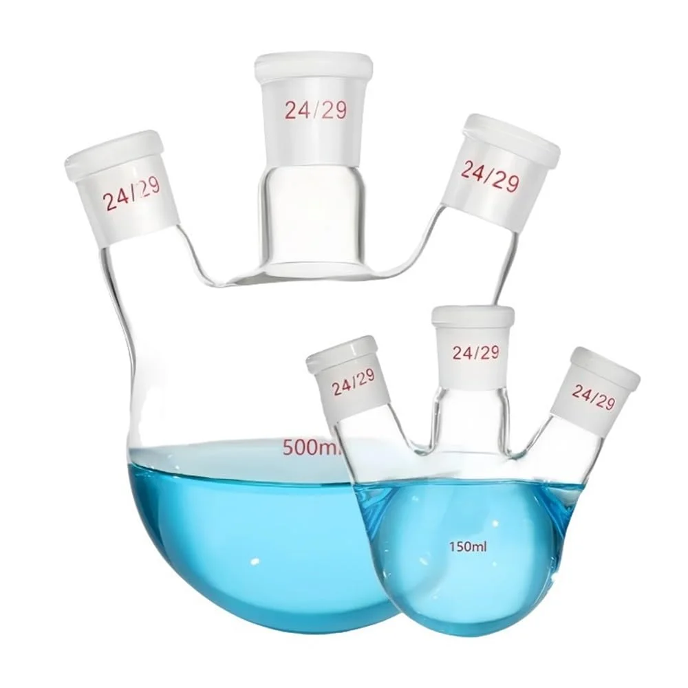 ظروف شیشه ای آزمایشگاهی 10 تا 250 میلی لیتر، فلاسک تقطیر ته گرد سه گردنه مورب، شیشه بوروسیلیکات سه گردنه (5ml 14X14X14) ظروف شیشه ای آزمایشگاهی 10 تا 250 میلی لیتر، فلاسک تقطیر ته گرد سه گردنه مورب، شیشه بوروسیلیکات سه گردنه (5ml 14X14X14)