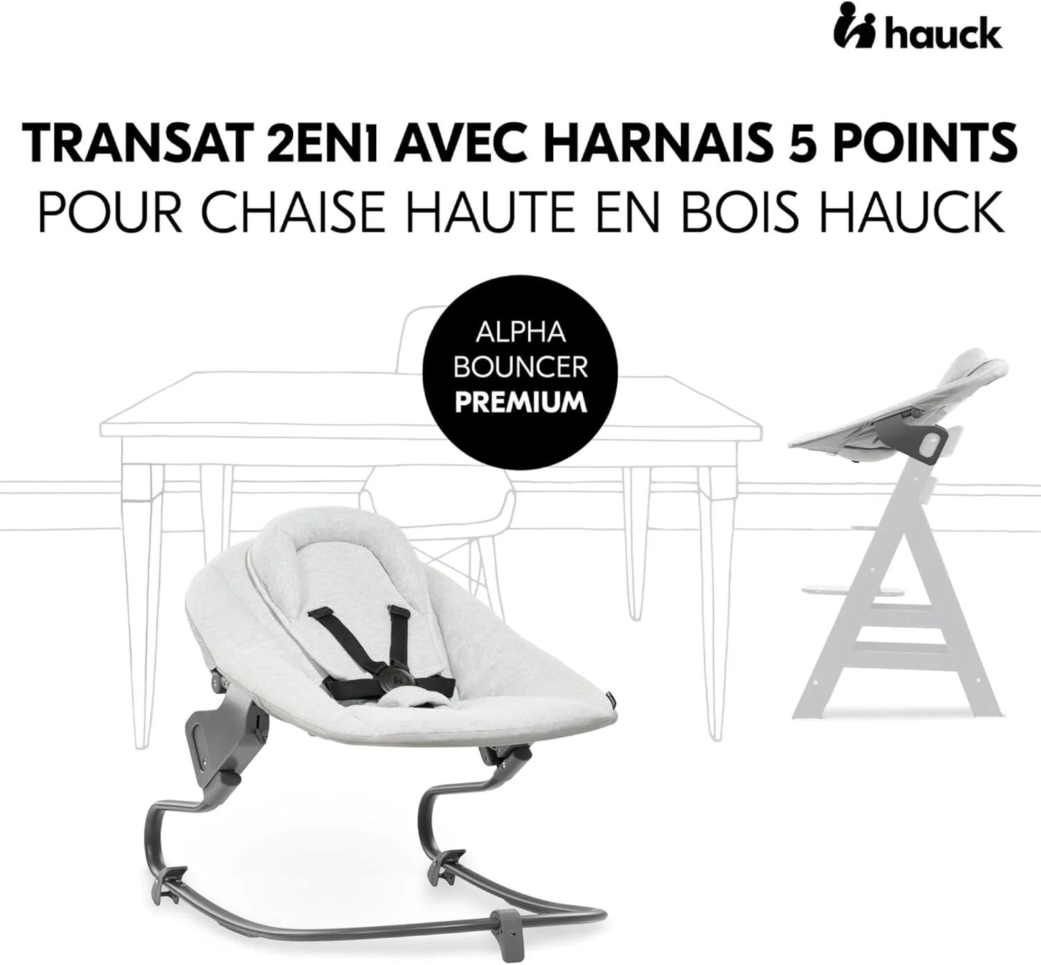 نی نی لای لای و نشیمنگاه نوزاد هاوک پریمیوم برای صندلی های بلند آلفا و بتا از بدو تولد - نشیمنگاه 2 در 1 نوزاد با کمربند 5 نقطه ای، پشتی قابل تنظیم و پنبه (خاکستری روشن)