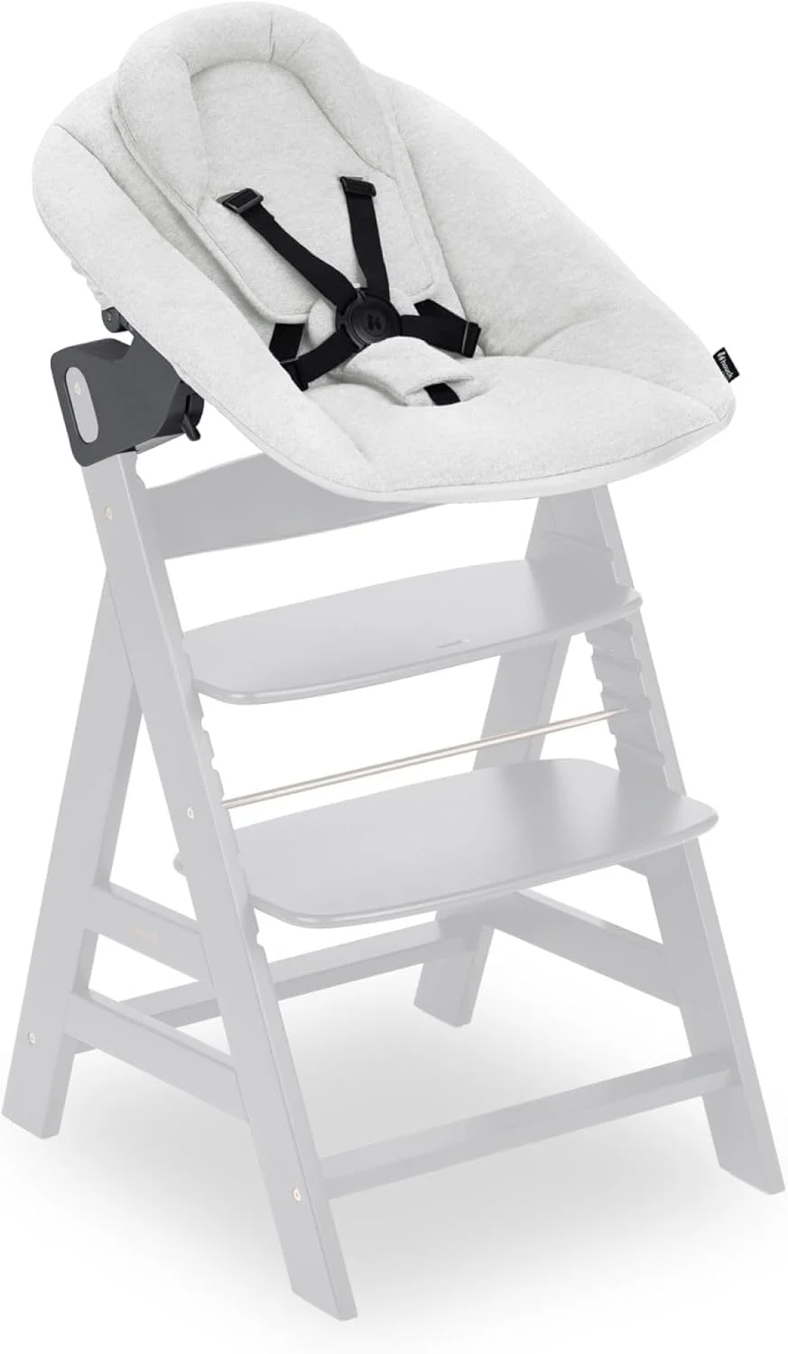 نی نی لای لای و نشیمنگاه نوزاد هاوک پریمیوم برای صندلی های بلند آلفا و بتا از بدو تولد - نشیمنگاه 2 در 1 نوزاد با کمربند 5 نقطه ای، پشتی قابل تنظیم و پنبه (خاکستری روشن)