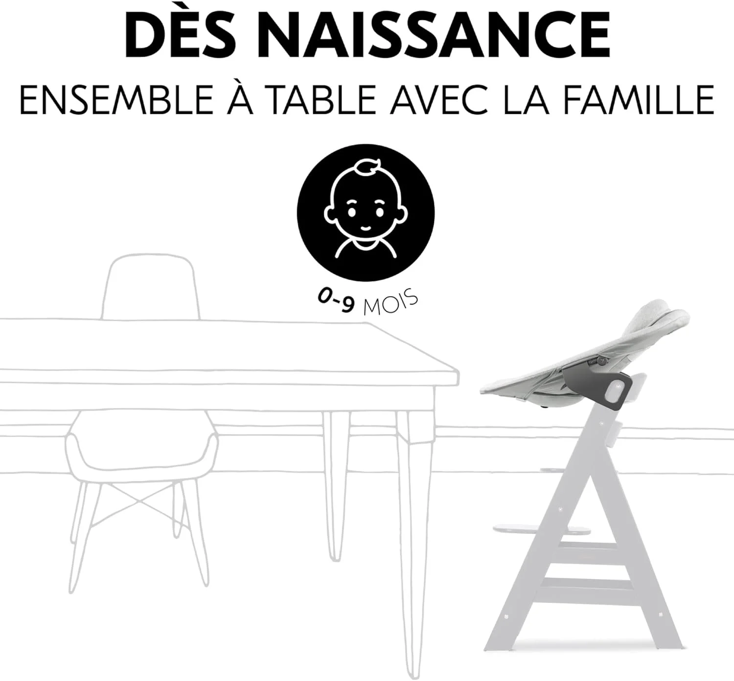 نی نی لای لای و نشیمنگاه نوزاد هاوک پریمیوم برای صندلی های بلند آلفا و بتا از بدو تولد - نشیمنگاه 2 در 1 نوزاد با کمربند 5 نقطه ای، پشتی قابل تنظیم و پنبه (خاکستری روشن)