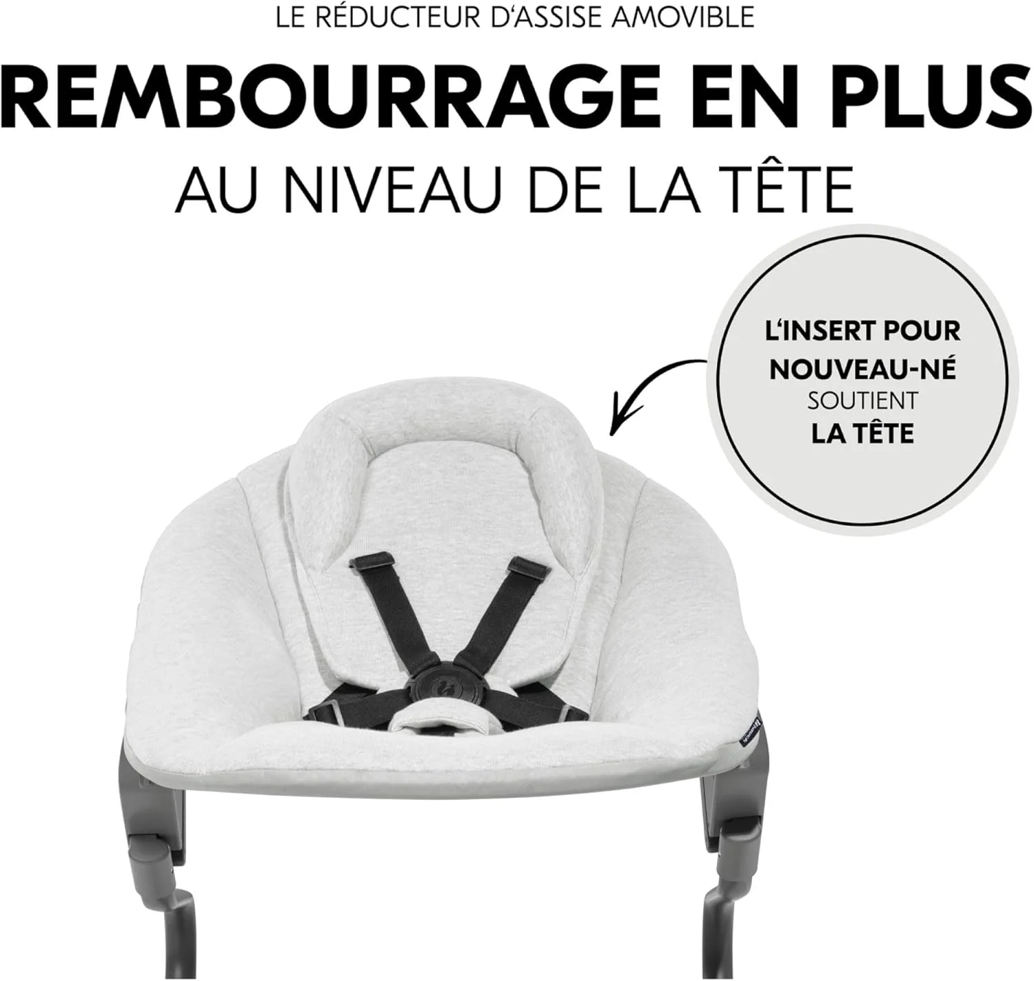 نی نی لای لای و نشیمنگاه نوزاد هاوک پریمیوم برای صندلی های بلند آلفا و بتا از بدو تولد - نشیمنگاه 2 در 1 نوزاد با کمربند 5 نقطه ای، پشتی قابل تنظیم و پنبه (خاکستری روشن)