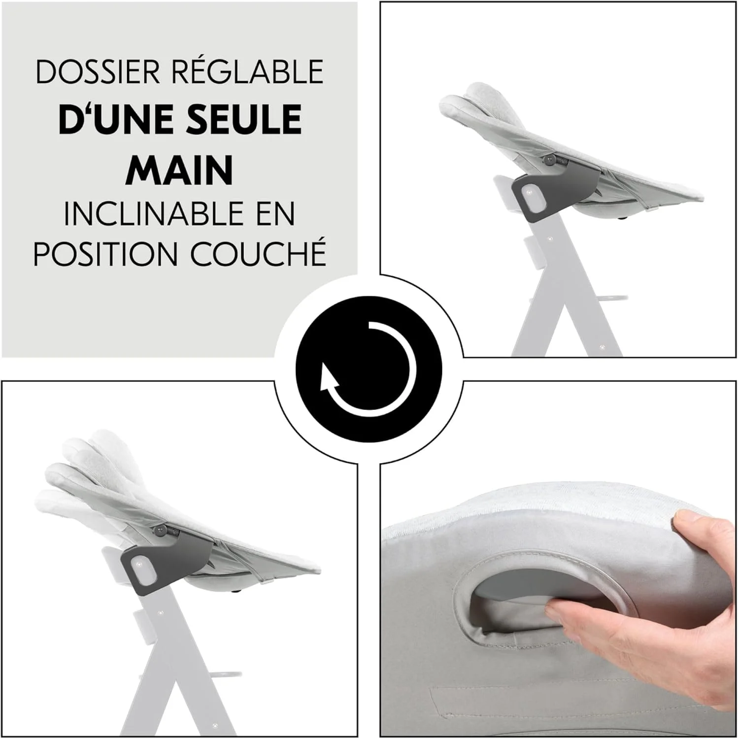 نی نی لای لای و نشیمنگاه نوزاد هاوک پریمیوم برای صندلی های بلند آلفا و بتا از بدو تولد - نشیمنگاه 2 در 1 نوزاد با کمربند 5 نقطه ای، پشتی قابل تنظیم و پنبه (خاکستری روشن)