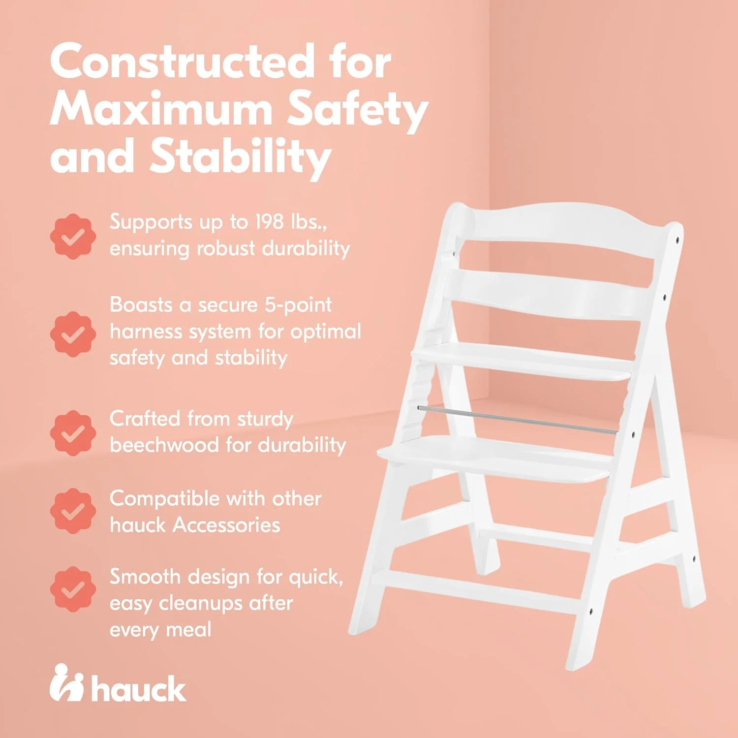 صندلی غذای چوبی هاوک مدل Alpha+، سفید - چوب راش دارای گواهی FSC، مناسب از 6 ماهگی تا بزرگسالی، صندلی غذاخوری و سرگرمی کودک