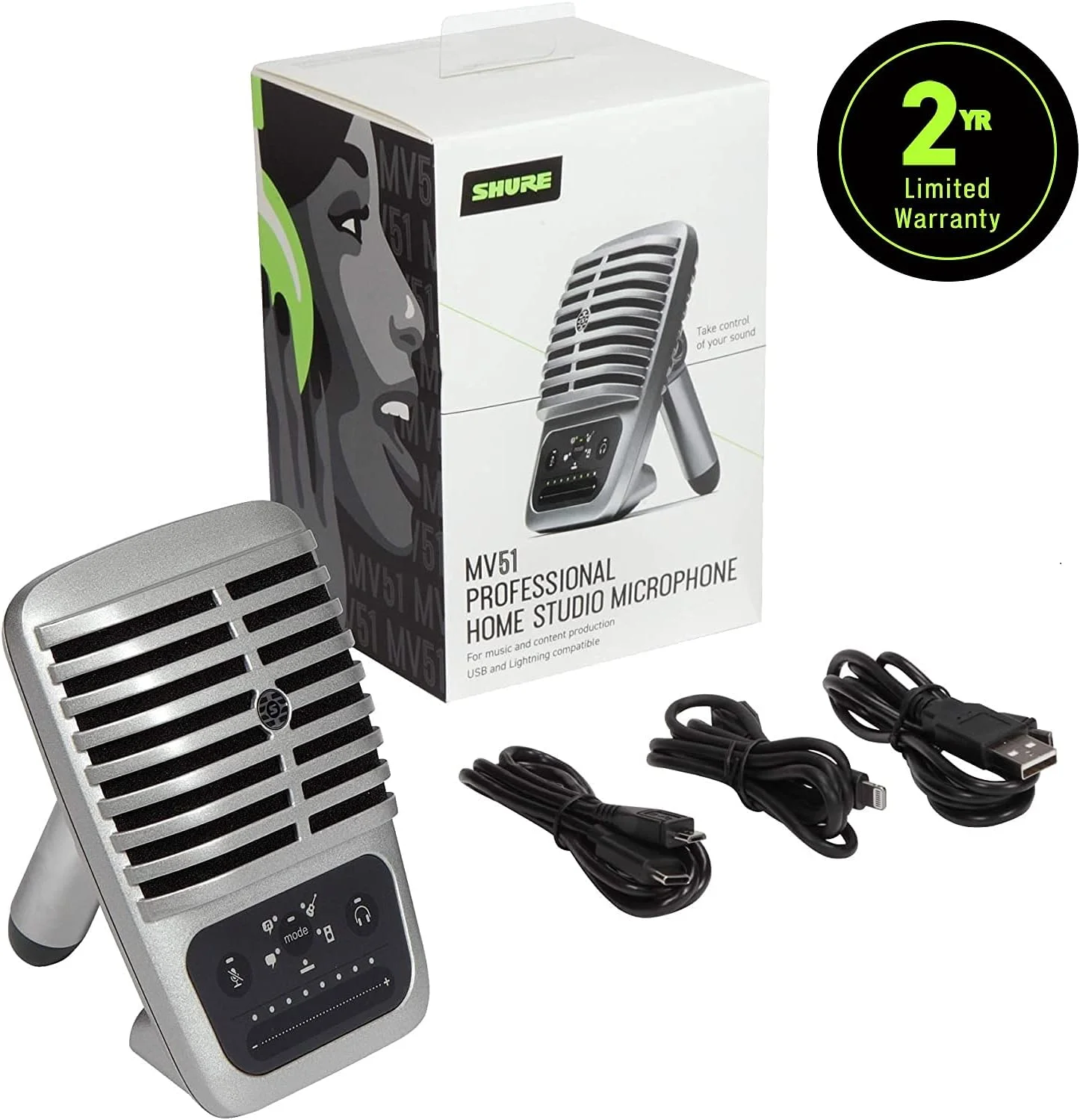 میکروفون کاندنسر دیافراگم بزرگ دیجیتال Shure MV51، ضبط با کیفیت استودیو، سازگار با iOS و Android، عالی برای اجراهای خانگی و زنده میکروفون کاندنسر دیافراگم بزرگ دیجیتال Shure MV51، ضبط با کیفیت استودیو، سازگار با iOS و Android، عالی برای اجراهای خانگی و زنده