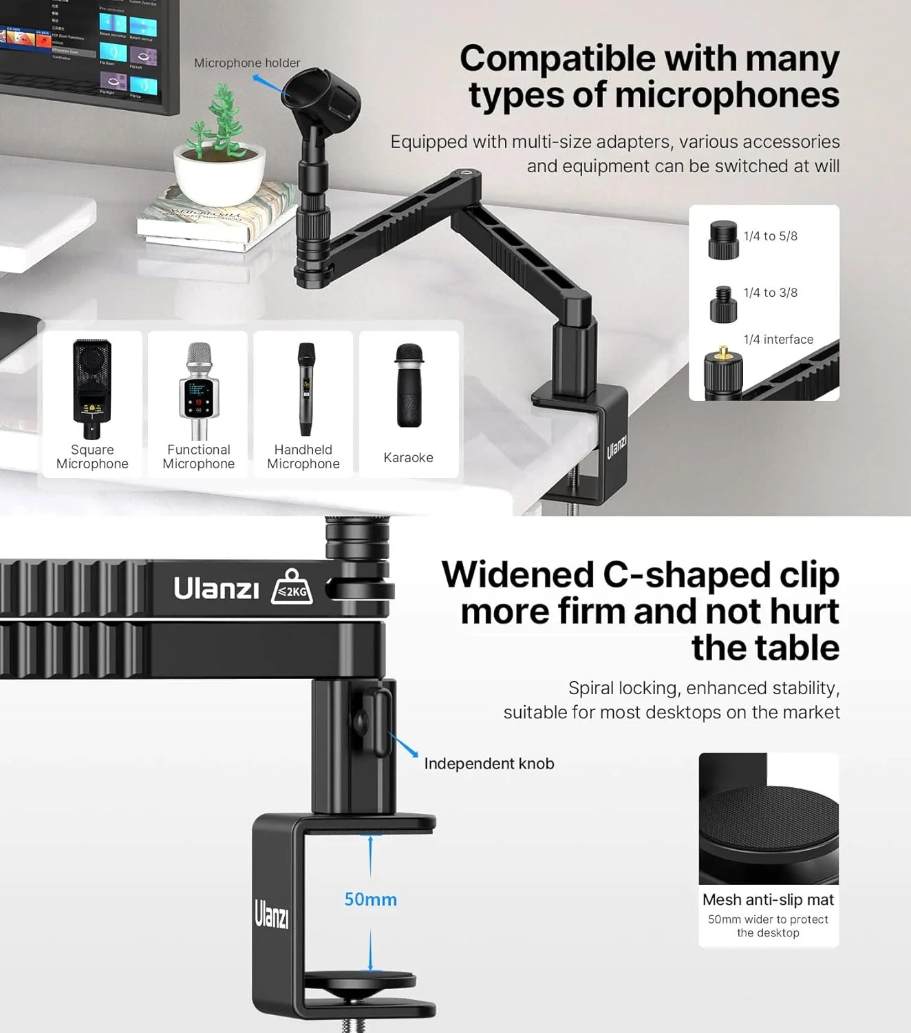 بازوی میکروفون رومیزی ULANZI VIJIM LS26 | بازوی رومیزی میکروفون با نمای کم برای پادکست | بازوی میکروفون قابل تنظیم چند زاویه ای 3 قسمتی با پیچ 1/4 | 360 درجه | آلیاژ آلومینیوم | حداکثر بار 2 کیلوگرم بازوی میکروفون رومیزی ULANZI VIJIM LS26 | بازوی رومیزی میکروفون با نمای کم برای پادکست | بازوی میکروفون قابل تنظیم چند زاویه ای 3 قسمتی با پیچ 1/4 | 360 درجه | آلیاژ آلومینیوم | حداکثر بار 2 کیلوگرم
