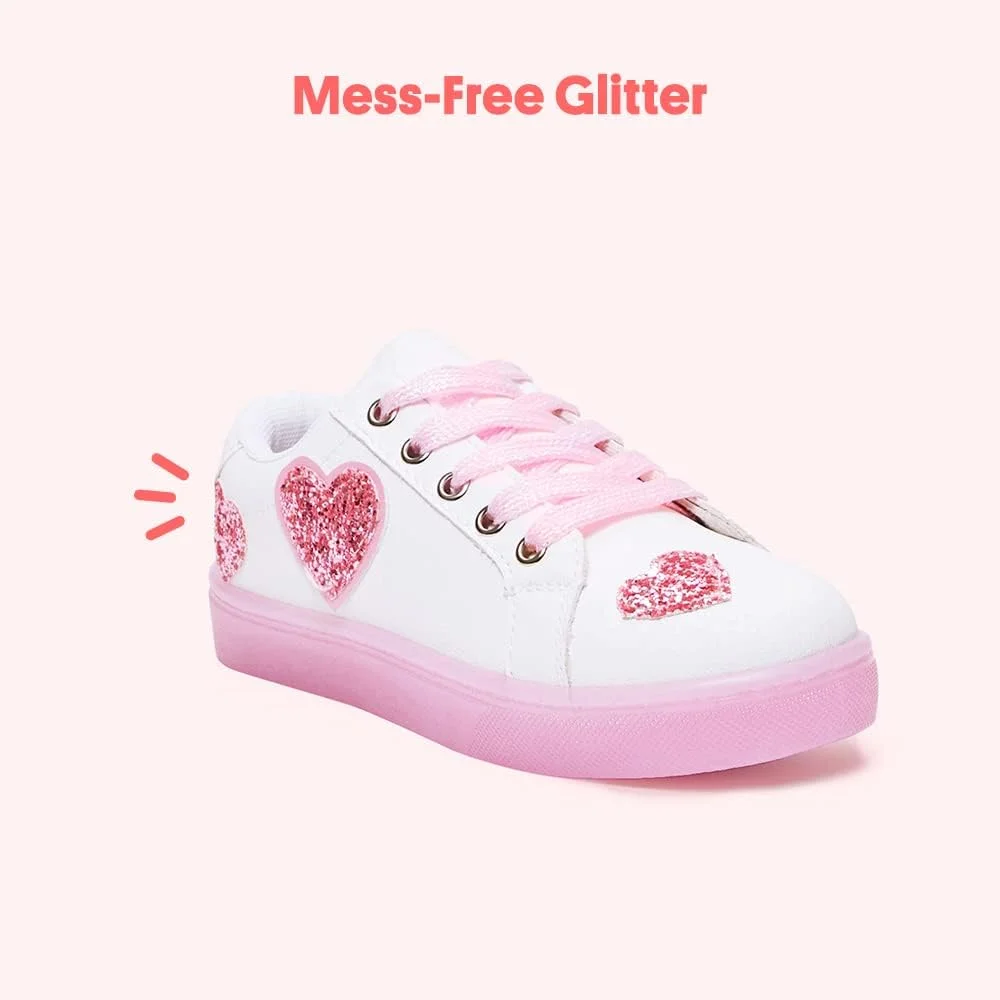 کفش کتانی چراغ دار دخترانه FabKids با طرح قلب اکلیلی، کفش سفید بندی تنیس ساق کوتاه مناسب سایز 13 کودکان کفش کتانی چراغ دار دخترانه FabKids با طرح قلب اکلیلی، کفش سفید بندی تنیس ساق کوتاه مناسب سایز 13 کودکان