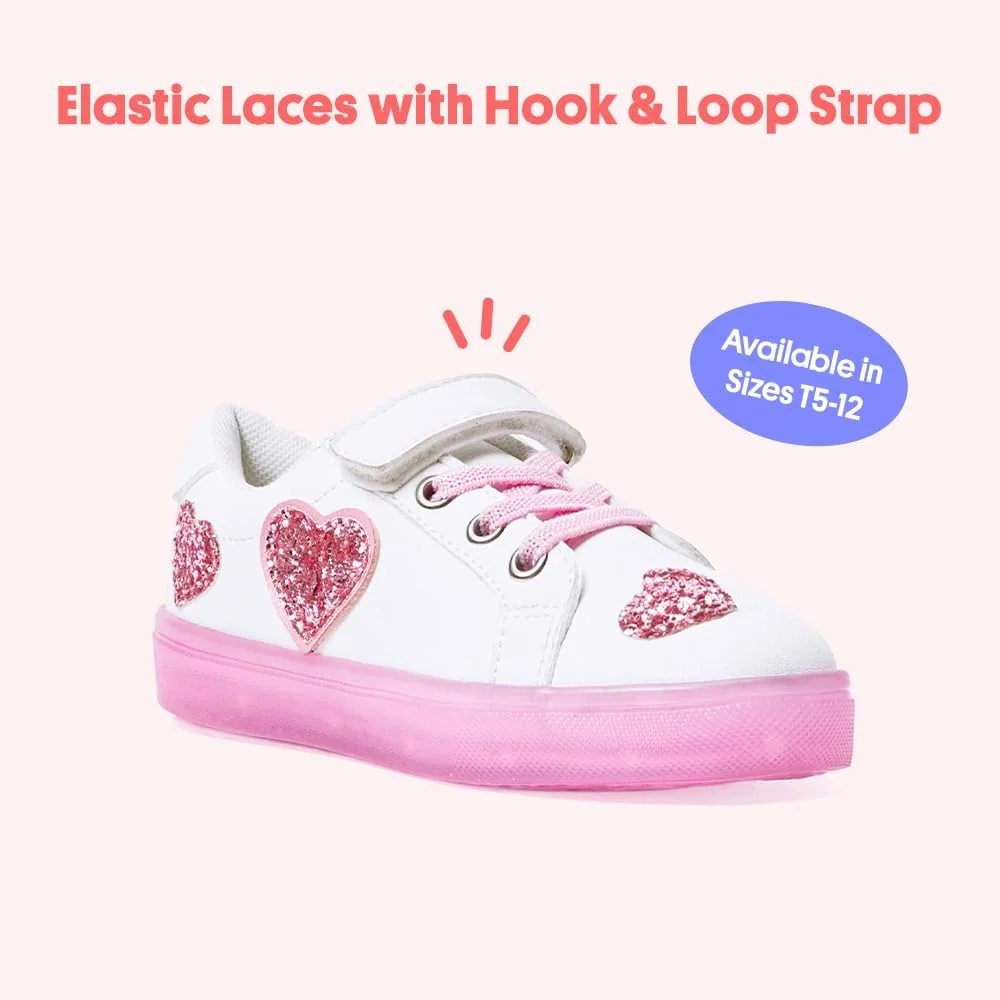 کفش کتانی چراغ دار دخترانه FabKids با طرح قلب اکلیلی، کفش سفید بندی تنیس ساق کوتاه مناسب سایز 13 کودکان کفش کتانی چراغ دار دخترانه FabKids با طرح قلب اکلیلی، کفش سفید بندی تنیس ساق کوتاه مناسب سایز 13 کودکان