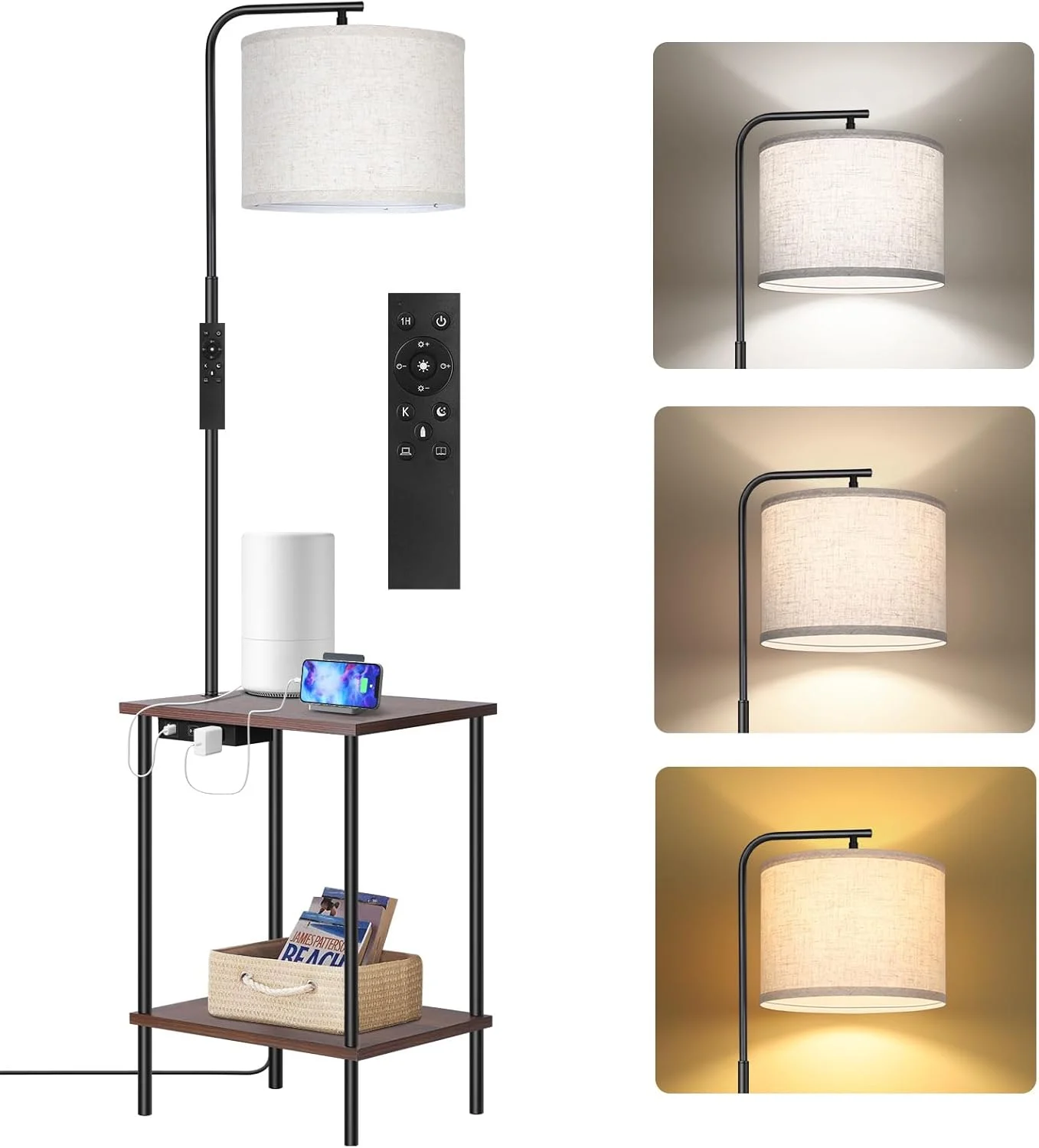 چراغ ایستاده دیمر دار OUTON با میز، 2 پورت USB، چراغ ایستاده کنترل از راه دور، میز کنار تختی با چراغ برای اتاق نشیمن، میز کنار تخت و چراغ مطالعه LED برای اتاق خواب، قهوه ای چراغ ایستاده دیمر دار OUTON با میز، 2 پورت USB، چراغ ایستاده کنترل از راه دور، میز کنار تختی با چراغ برای اتاق نشیمن، میز کنار تخت و چراغ مطالعه LED برای اتاق خواب، قهوه ای