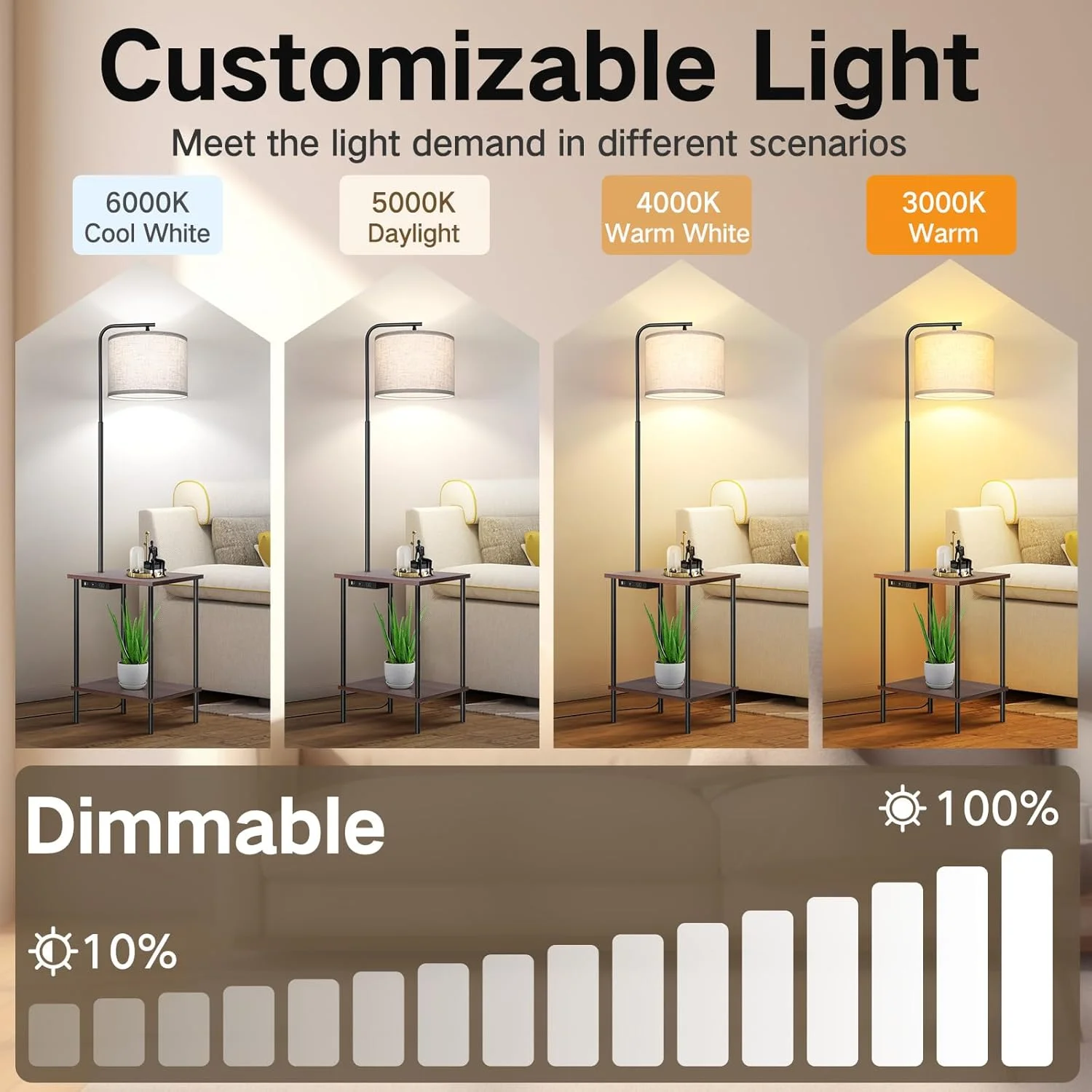 چراغ ایستاده دیمر دار OUTON با میز، 2 پورت USB، چراغ ایستاده کنترل از راه دور، میز کنار تختی با چراغ برای اتاق نشیمن، میز کنار تخت و چراغ مطالعه LED برای اتاق خواب، قهوه ای چراغ ایستاده دیمر دار OUTON با میز، 2 پورت USB، چراغ ایستاده کنترل از راه دور، میز کنار تختی با چراغ برای اتاق نشیمن، میز کنار تخت و چراغ مطالعه LED برای اتاق خواب، قهوه ای
