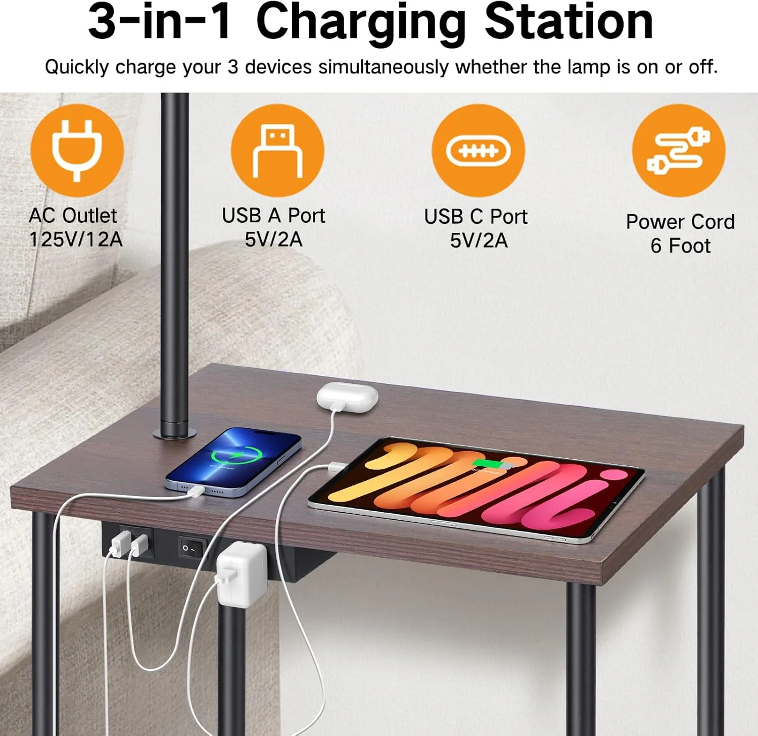 چراغ ایستاده دیمر دار OUTON با میز، 2 پورت USB، چراغ ایستاده کنترل از راه دور، میز کنار تختی با چراغ برای اتاق نشیمن، میز کنار تخت و چراغ مطالعه LED برای اتاق خواب، قهوه ای چراغ ایستاده دیمر دار OUTON با میز، 2 پورت USB، چراغ ایستاده کنترل از راه دور، میز کنار تختی با چراغ برای اتاق نشیمن، میز کنار تخت و چراغ مطالعه LED برای اتاق خواب، قهوه ای