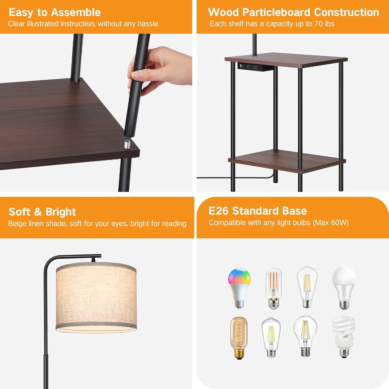 چراغ ایستاده دیمر دار OUTON با میز، 2 پورت USB، چراغ ایستاده کنترل از راه دور، میز کنار تختی با چراغ برای اتاق نشیمن، میز کنار تخت و چراغ مطالعه LED برای اتاق خواب، قهوه ای چراغ ایستاده دیمر دار OUTON با میز، 2 پورت USB، چراغ ایستاده کنترل از راه دور، میز کنار تختی با چراغ برای اتاق نشیمن، میز کنار تخت و چراغ مطالعه LED برای اتاق خواب، قهوه ای