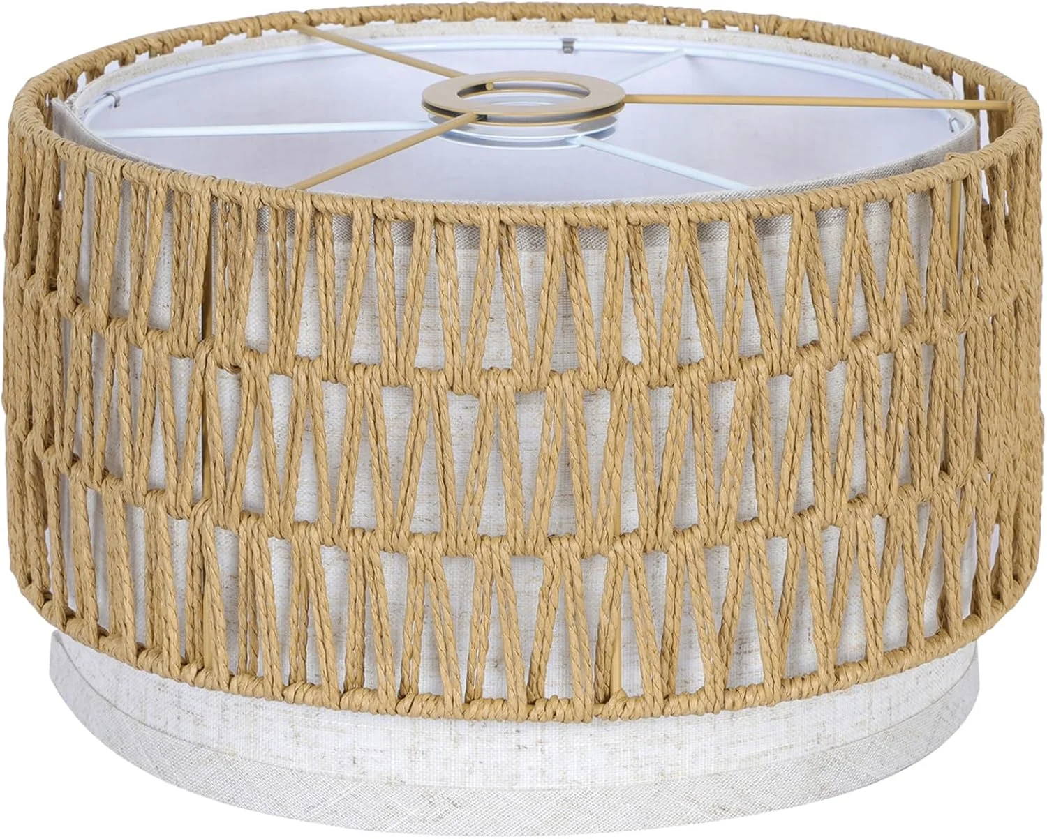 آباژور حصیری بوهمی OUTON برای چراغ‌های ایستاده، 31.75 سانتی‌متر بالا x 31.75 سانتی‌متر پایین x 19.05 سانتی‌متر ارتفاع، مونتاژ آسان آباژور دوتایی حصیری و کتانی برای چراغ‌های رومیزی و چراغ‌های کنار تختی (عنکبوتی 4.19 سانتی‌متری)