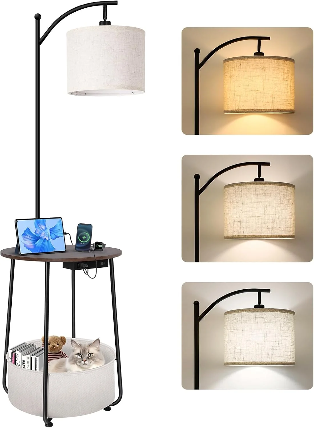 چراغ ایستاده OUTON با میز گرد، میز کنار تخت با ایستگاه شارژ، 2 پورت USB، سبد ذخیره سازی، 3 دمای رنگ، میز کنار تختی فلزی چوبی، میز انتهایی برای اتاق نشیمن، اتاق خواب، گردویی چراغ ایستاده OUTON با میز گرد، میز کنار تخت با ایستگاه شارژ، 2 پورت USB، سبد ذخیره سازی، 3 دمای رنگ، میز کنار تختی فلزی چوبی، میز انتهایی برای اتاق نشیمن، اتاق خواب، گردویی