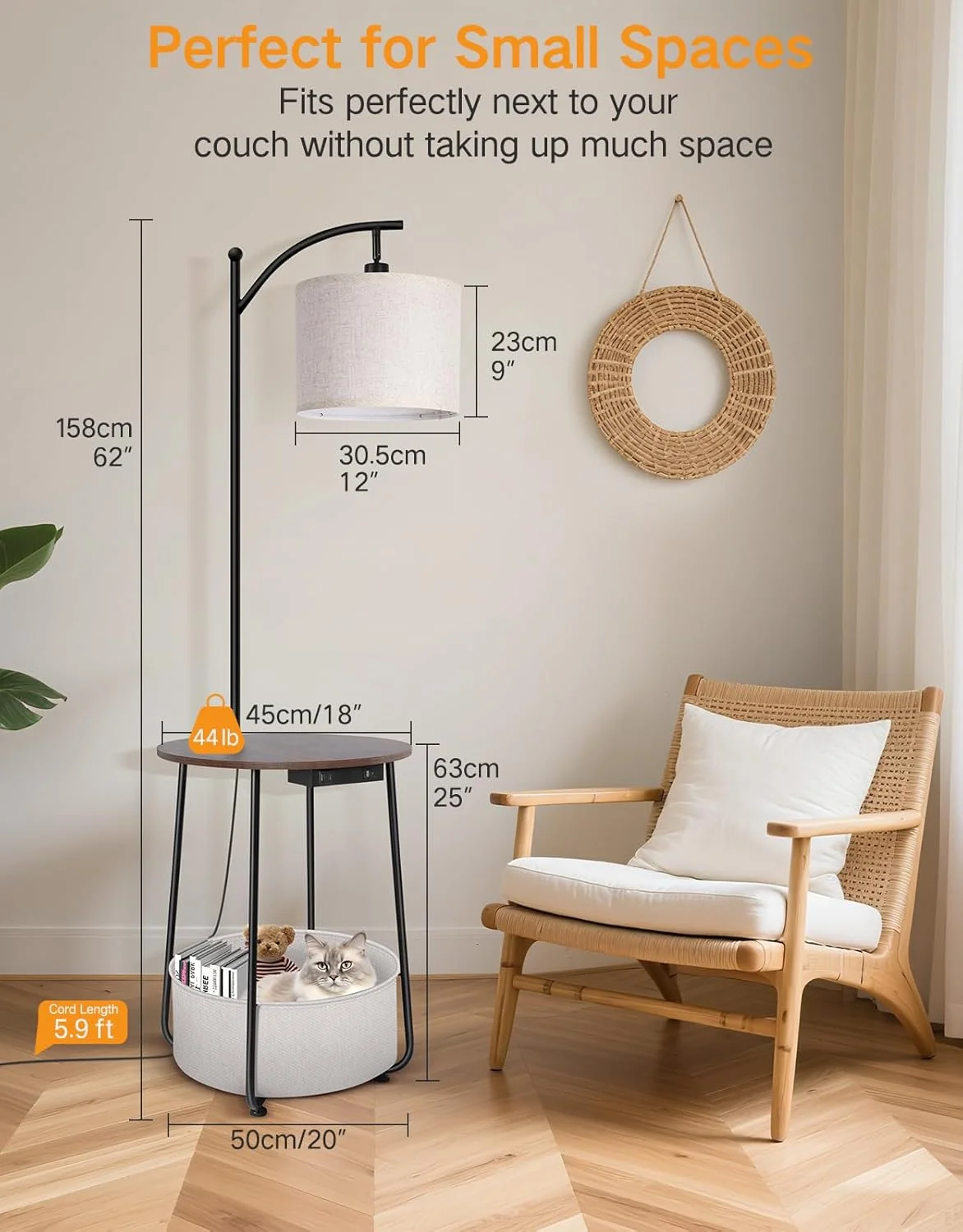 چراغ ایستاده OUTON با میز گرد، میز کنار تخت با ایستگاه شارژ، 2 پورت USB، سبد ذخیره سازی، 3 دمای رنگ، میز کنار تختی فلزی چوبی، میز انتهایی برای اتاق نشیمن، اتاق خواب، گردویی چراغ ایستاده OUTON با میز گرد، میز کنار تخت با ایستگاه شارژ، 2 پورت USB، سبد ذخیره سازی، 3 دمای رنگ، میز کنار تختی فلزی چوبی، میز انتهایی برای اتاق نشیمن، اتاق خواب، گردویی