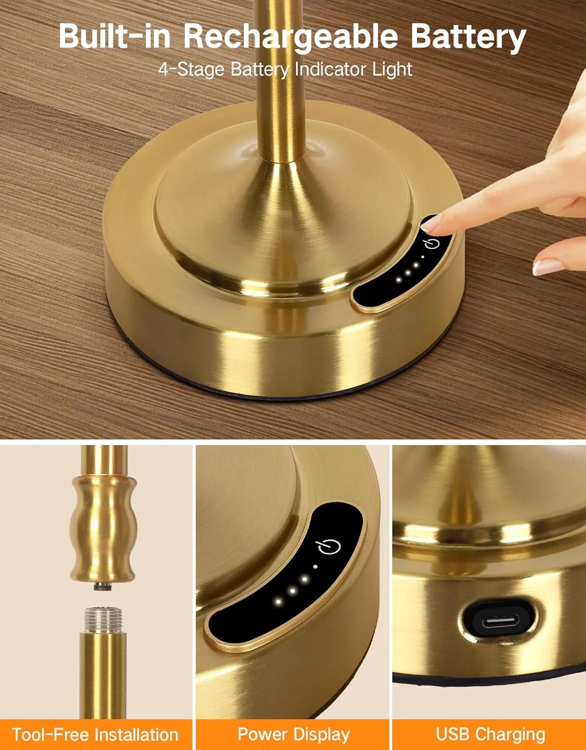 چراغهای رومیزی LED بیسیم باتریدار OUTON با نشانگر شارژ - لمسی و قابل تنظیم نور، 3 رنگ نور (3000 کلوین - 6500 کلوین)، 4000 میلی آمپر ساعت، قابل شارژ با USB-C، 60 ساعت زمان کارکرد - مناسب برای اتاق خواب، اتاق نشیمن چراغهای رومیزی LED بیسیم باتریدار OUTON با نشانگر شارژ - لمسی و قابل تنظیم نور، 3 رنگ نور (3000 کلوین - 6500 کلوین)، 4000 میلی آمپر ساعت، قابل شارژ با USB-C، 60 ساعت زمان کارکرد - مناسب برای اتاق خواب، اتاق نشیمن