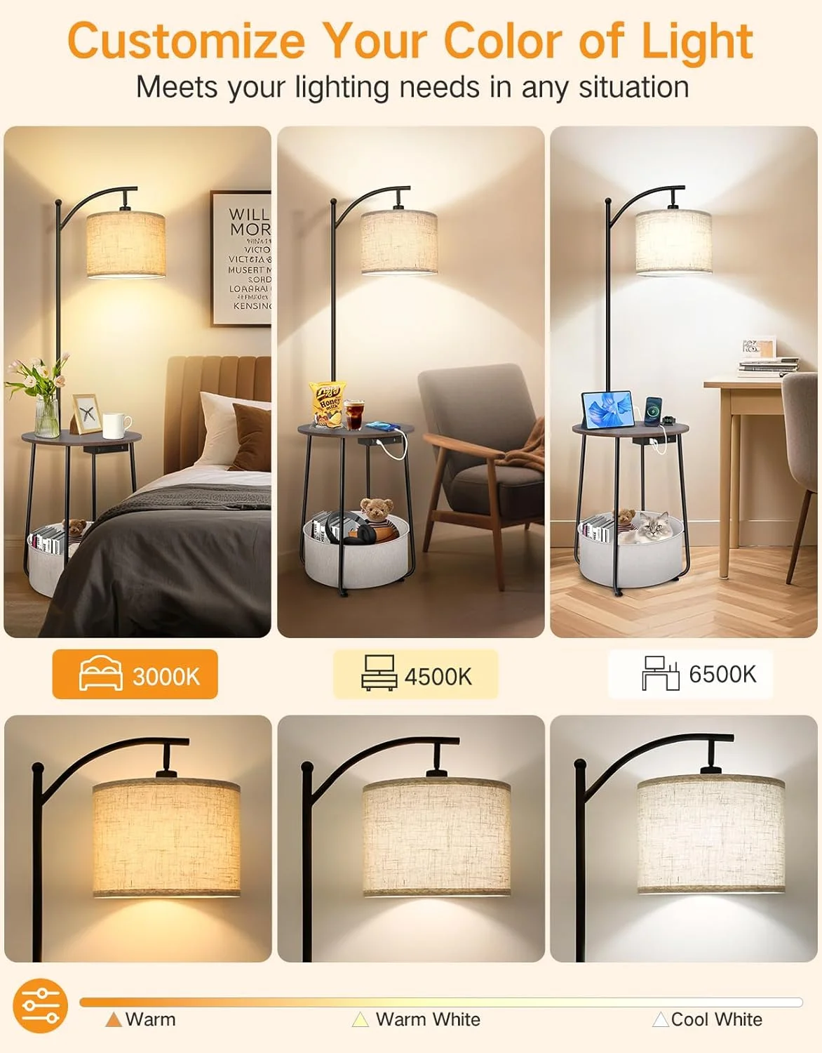 چراغ ایستاده OUTON با میز گرد، میز کنار تخت با ایستگاه شارژ، 2 پورت USB، سبد ذخیره سازی، 3 دمای رنگ، میز کنار تختی فلزی چوبی، میز انتهایی برای اتاق نشیمن، اتاق خواب، گردویی چراغ ایستاده OUTON با میز گرد، میز کنار تخت با ایستگاه شارژ، 2 پورت USB، سبد ذخیره سازی، 3 دمای رنگ، میز کنار تختی فلزی چوبی، میز انتهایی برای اتاق نشیمن، اتاق خواب، گردویی