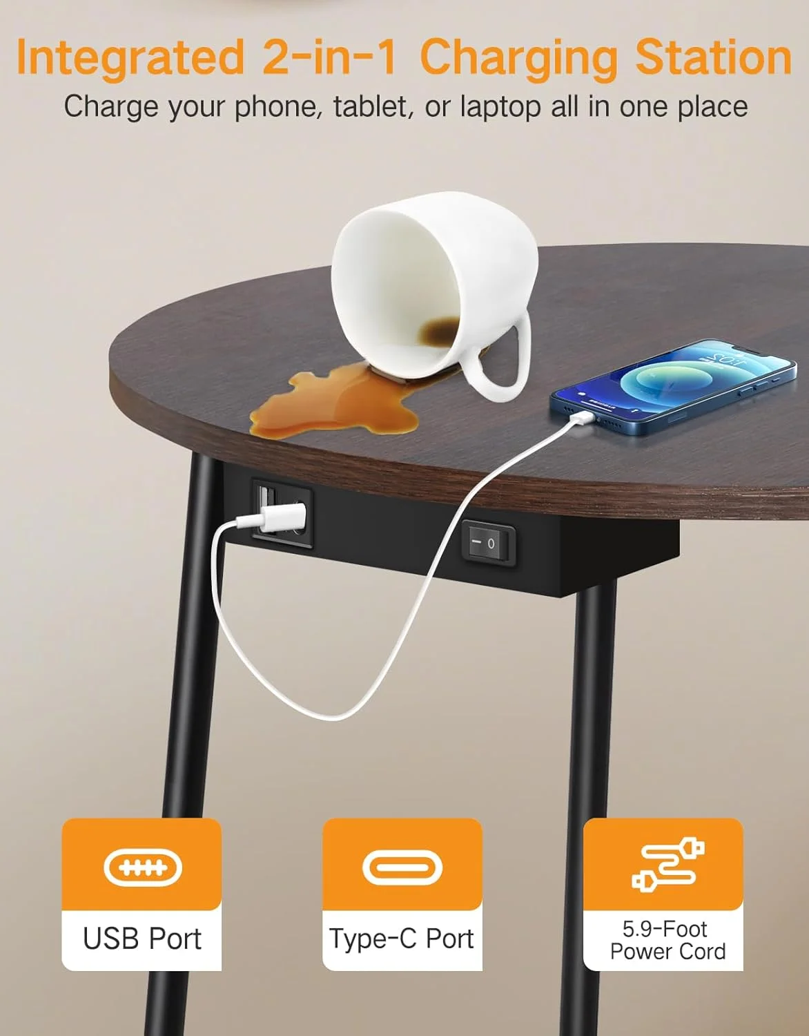 چراغ ایستاده OUTON با میز گرد، میز کنار تخت با ایستگاه شارژ، 2 پورت USB، سبد ذخیره سازی، 3 دمای رنگ، میز کنار تختی فلزی چوبی، میز انتهایی برای اتاق نشیمن، اتاق خواب، گردویی چراغ ایستاده OUTON با میز گرد، میز کنار تخت با ایستگاه شارژ، 2 پورت USB، سبد ذخیره سازی، 3 دمای رنگ، میز کنار تختی فلزی چوبی، میز انتهایی برای اتاق نشیمن، اتاق خواب، گردویی