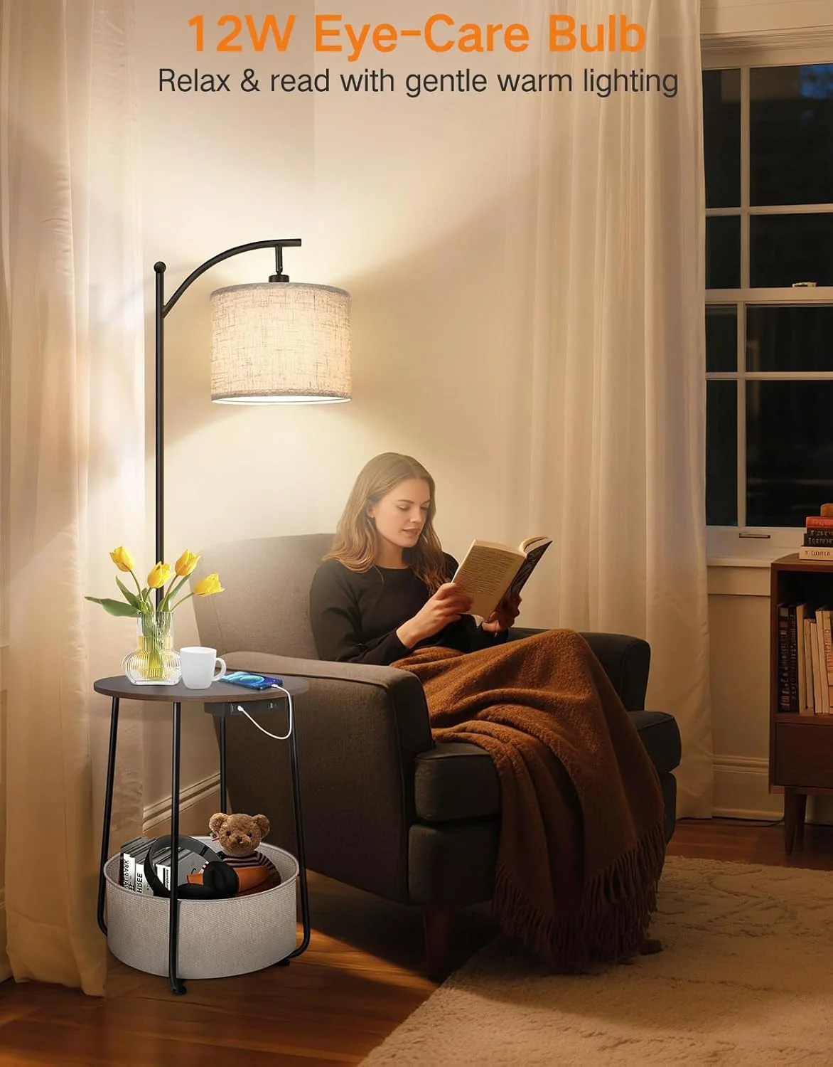 چراغ ایستاده OUTON با میز گرد، میز کنار تخت با ایستگاه شارژ، 2 پورت USB، سبد ذخیره سازی، 3 دمای رنگ، میز کنار تختی فلزی چوبی، میز انتهایی برای اتاق نشیمن، اتاق خواب، گردویی چراغ ایستاده OUTON با میز گرد، میز کنار تخت با ایستگاه شارژ، 2 پورت USB، سبد ذخیره سازی، 3 دمای رنگ، میز کنار تختی فلزی چوبی، میز انتهایی برای اتاق نشیمن، اتاق خواب، گردویی