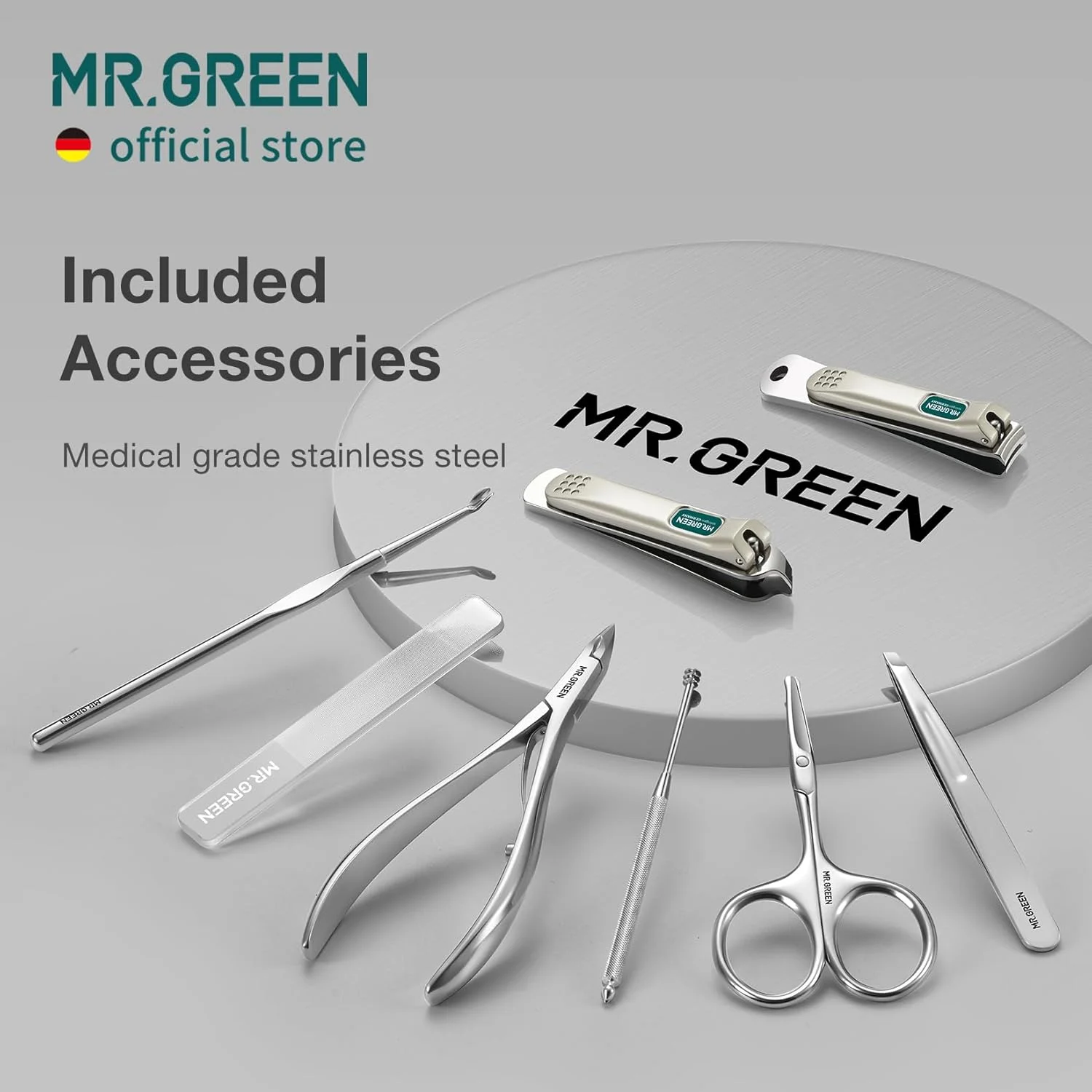 ست مانیکور MR.GREEN مدل 8 در 1، کیت پدیکور، ست ناخن گیر استیل ضد زنگ، ابزار مراقبت شخصی با کیف چرمی میکروفیبر (Mr-6659)