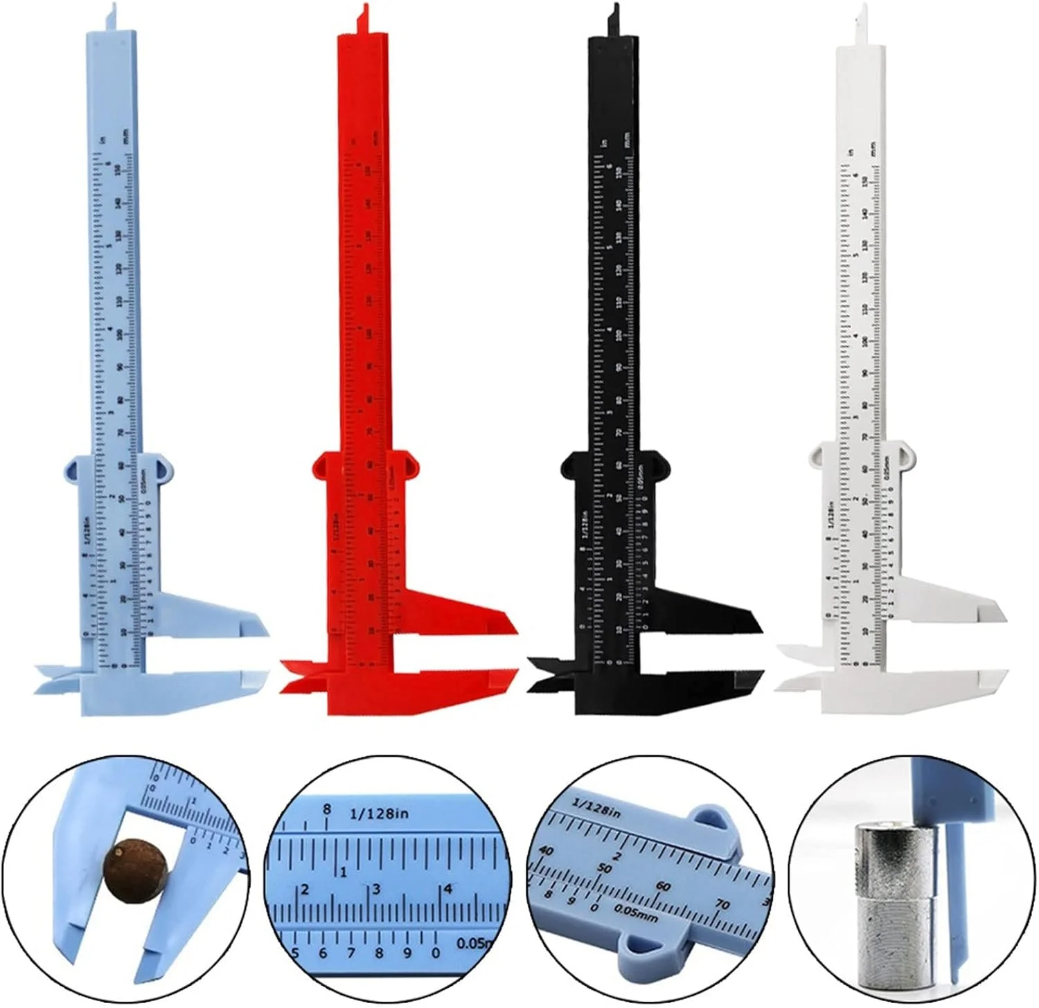 وانام کولیس اندازه گیری ورنیه، کولیس دو خط کش مقیاس پلاستیکی ابزار اندازه گیری عمق و ارتفاع ابزار دقیق اندازه گیری (رنگ: سفید)