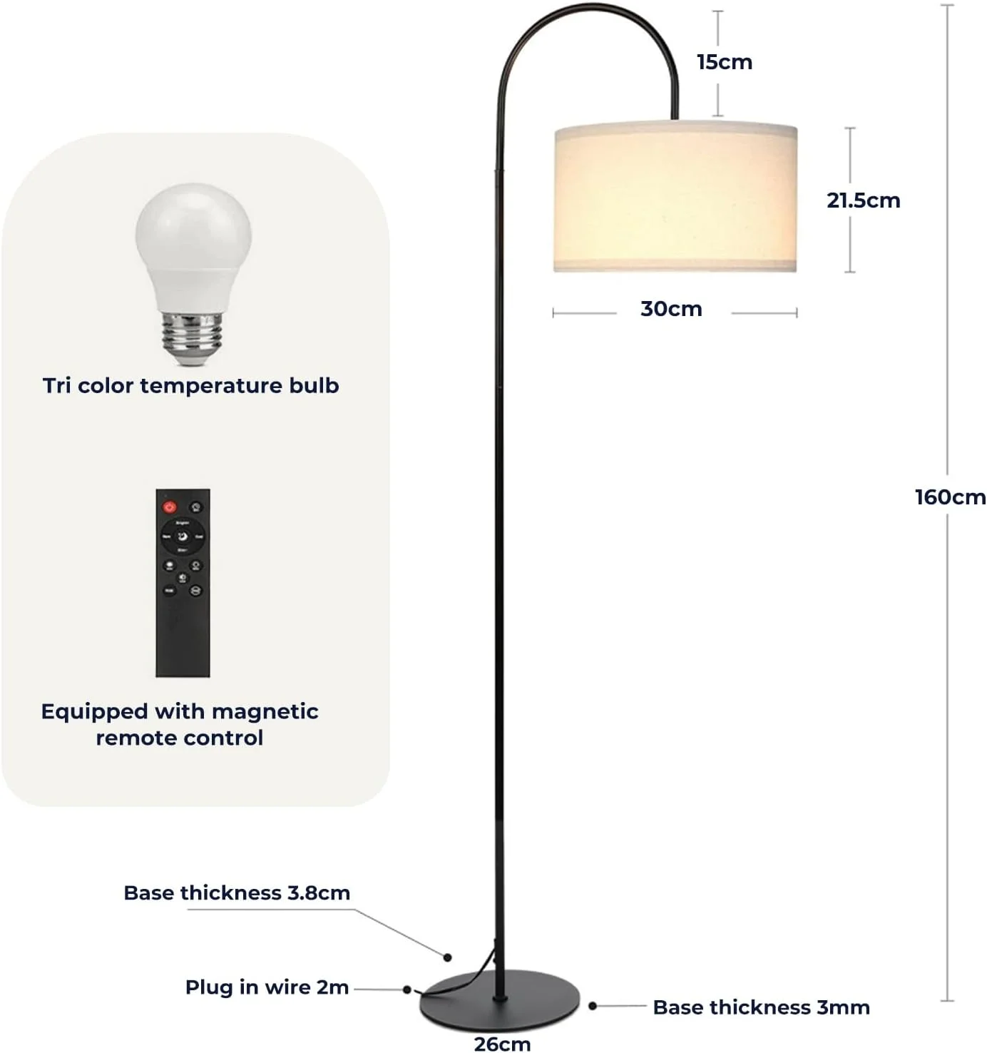 چراغ ایستاده LED Beauenty برای اتاق نشیمن، چراغ ایستاده با 3 دمای رنگ با کلید پایی، چراغ مطالعه ایستاده مدرن با میله بلند برای اتاق خواب، اتاق مطالعه، دفتر کار، همراه با لامپ 9 وات چراغ ایستاده LED Beauenty برای اتاق نشیمن، چراغ ایستاده با 3 دمای رنگ با کلید پایی، چراغ مطالعه ایستاده مدرن با میله بلند برای اتاق خواب، اتاق مطالعه، دفتر کار، همراه با لامپ 9 وات