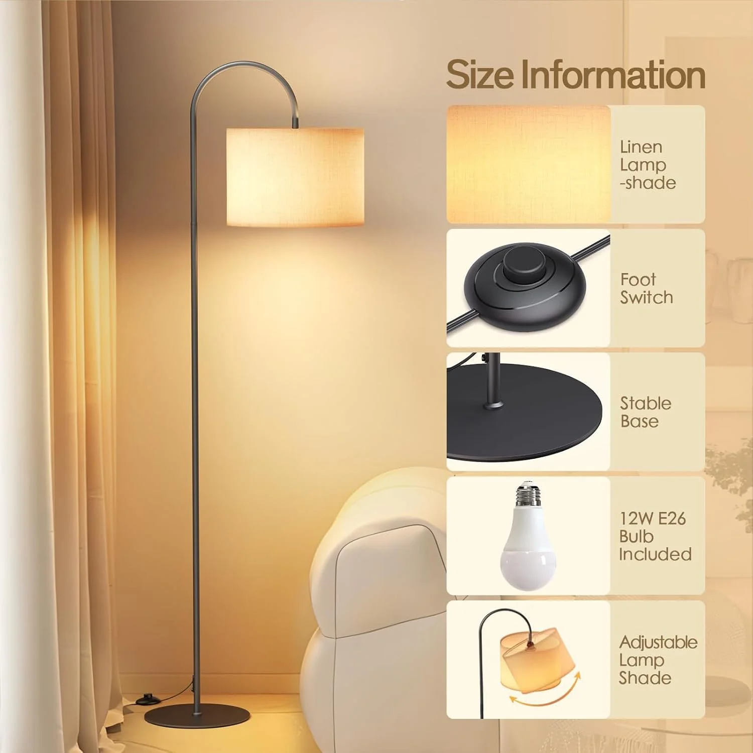 چراغ ایستاده LED Beauenty برای اتاق نشیمن، چراغ ایستاده با 3 دمای رنگ با کلید پایی، چراغ مطالعه ایستاده مدرن با میله بلند برای اتاق خواب، اتاق مطالعه، دفتر کار، همراه با لامپ 9 وات چراغ ایستاده LED Beauenty برای اتاق نشیمن، چراغ ایستاده با 3 دمای رنگ با کلید پایی، چراغ مطالعه ایستاده مدرن با میله بلند برای اتاق خواب، اتاق مطالعه، دفتر کار، همراه با لامپ 9 وات