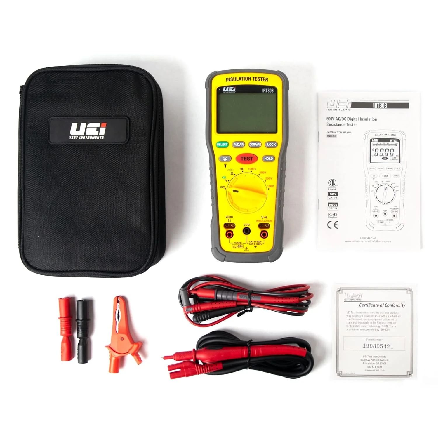 تستر مقاومت عایق UEi Test Instruments IRT803، 600 ولت AC/DC، مگااهم متر مقاومت عایق را تا 20GΩ اندازه گیری می کند، تست ولتاژ تا 600 ولت تستر مقاومت عایق UEi Test Instruments IRT803، 600 ولت AC/DC، مگااهم متر مقاومت عایق را تا 20GΩ اندازه گیری می کند، تست ولتاژ تا 600 ولت