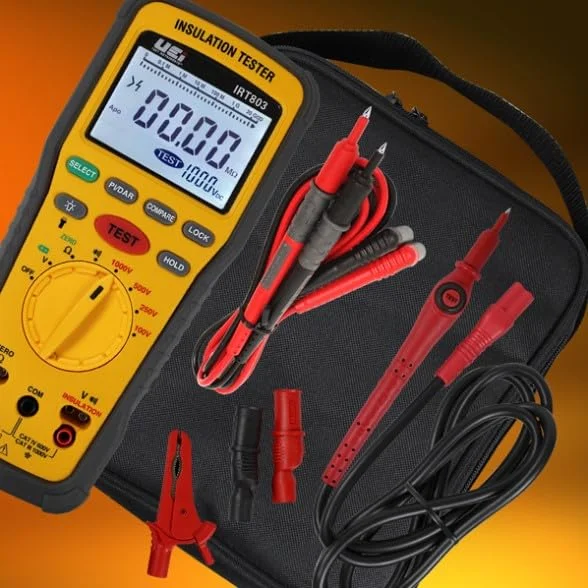 تستر مقاومت عایق UEi Test Instruments IRT803، 600 ولت AC/DC، مگااهم متر مقاومت عایق را تا 20GΩ اندازه گیری می کند، تست ولتاژ تا 600 ولت تستر مقاومت عایق UEi Test Instruments IRT803، 600 ولت AC/DC، مگااهم متر مقاومت عایق را تا 20GΩ اندازه گیری می کند، تست ولتاژ تا 600 ولت