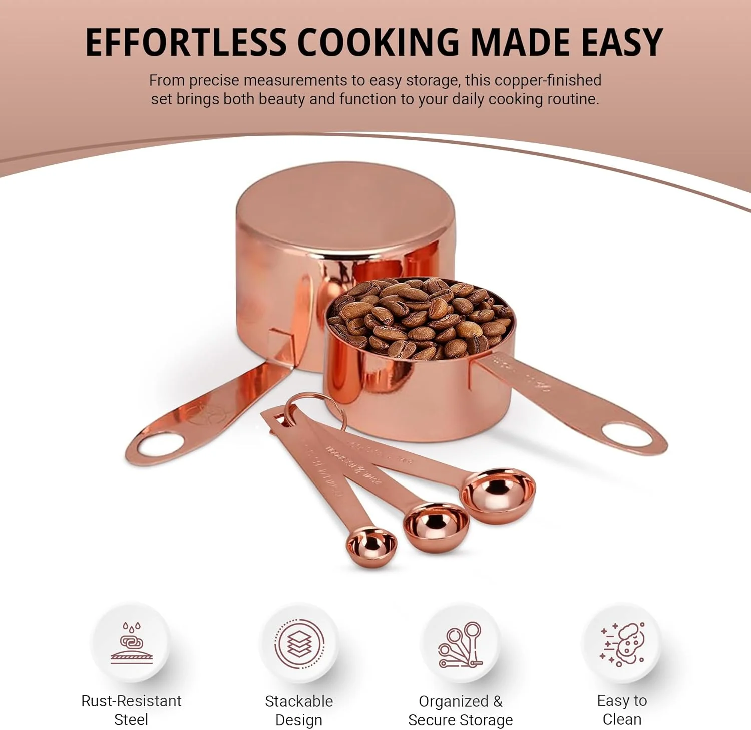 ست پیمانه و قاشق اندازه گیری مسی Steelware Central، 9 تکه | روکش مس استیل ضد زنگ | رزگلد | علائم حک شده | ابزار آشپزخانه پخت و پز تودرتو و قابل چیدن | ست پیمانه و قاشق اندازه گیری مسی Steelware Central، 9 تکه | روکش مس استیل ضد زنگ | رزگلد | علائم حک شده | ابزار آشپزخانه پخت و پز تودرتو و قابل چیدن |