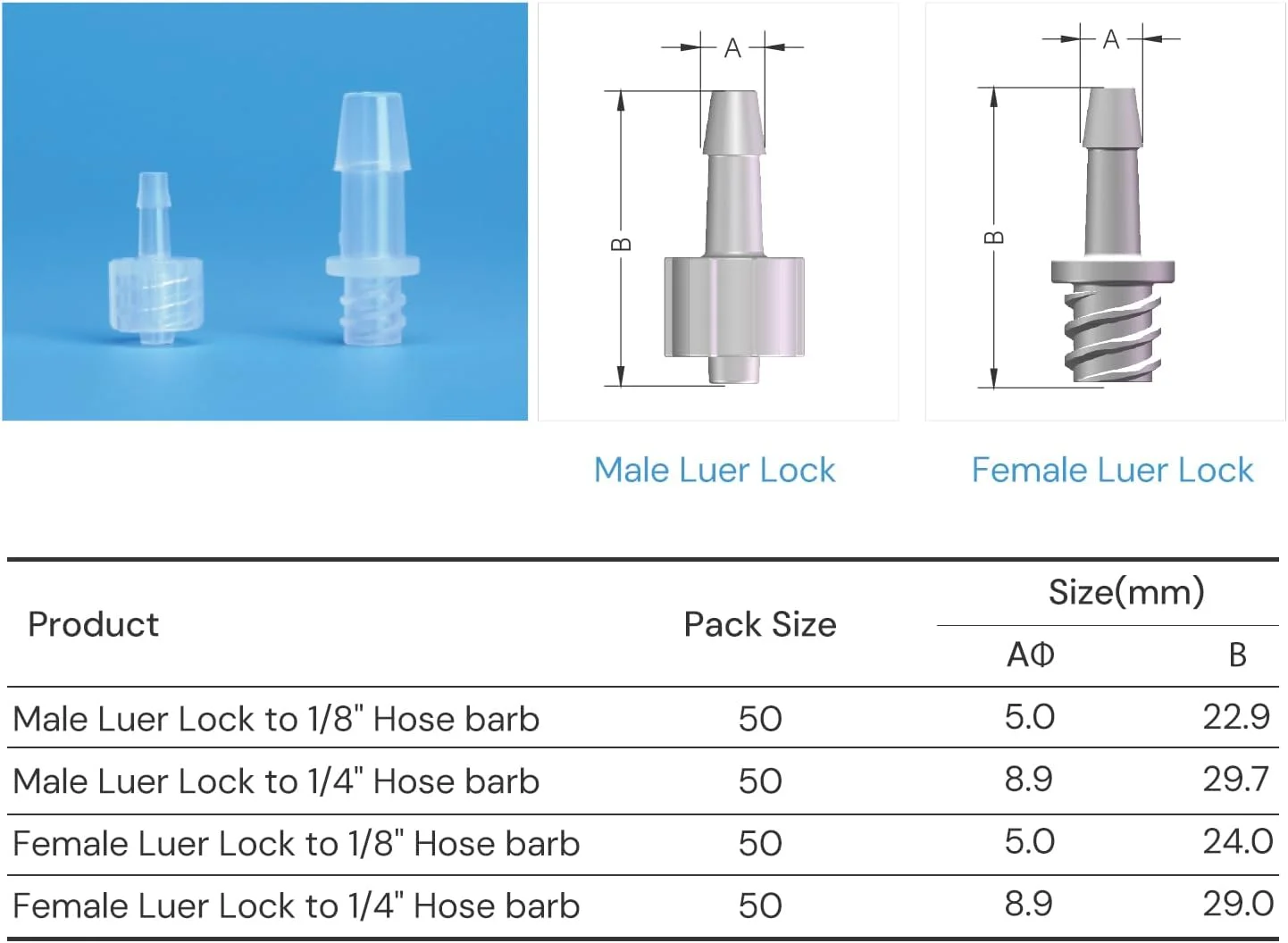 COBETTER 10 عدد رابط لوئر لاک مادگی PP به شیلنگ 1/8 اینچ، مناسب برای داروسازی، ابزار بیوشیمیایی/تحلیلی آزمایشگاهی