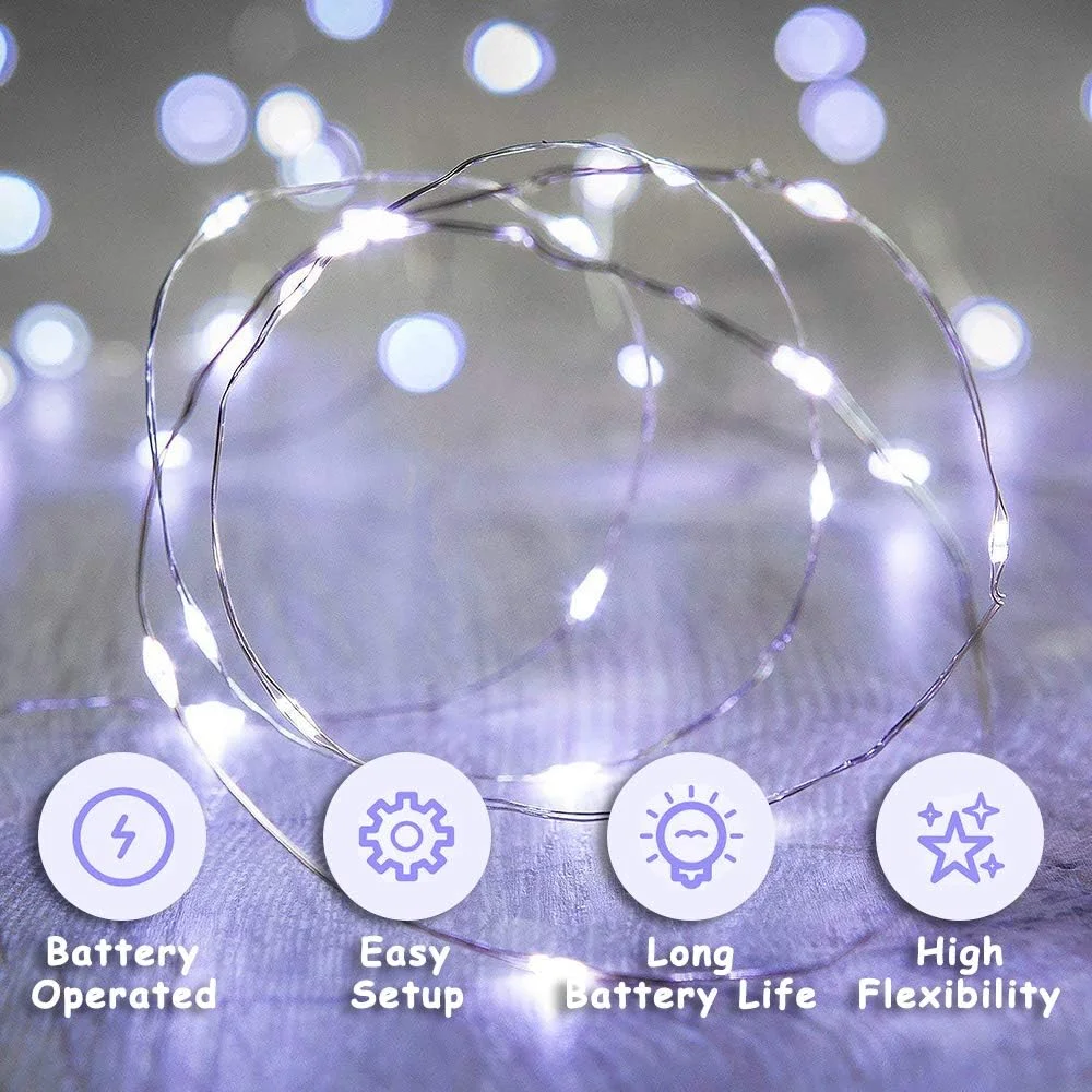 چراغ های پری ANJAYLIA بسته 4 عددی، 10 فوت 30 LED چراغ های رشته ای باتری خور ضد آب نور ماه سفید سرد روی سیم نقره ای چراغ های شب تاب برای DIY، دکوراسیون منزل، مهمانی چراغ های پری ANJAYLIA بسته 4 عددی، 10 فوت 30 LED چراغ های رشته ای باتری خور ضد آب نور ماه سفید سرد روی سیم نقره ای چراغ های شب تاب برای DIY، دکوراسیون منزل، مهمانی