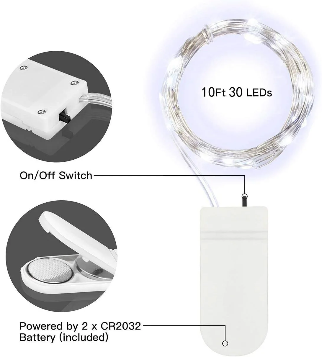 چراغ های پری ANJAYLIA بسته 4 عددی، 10 فوت 30 LED چراغ های رشته ای باتری خور ضد آب نور ماه سفید سرد روی سیم نقره ای چراغ های شب تاب برای DIY، دکوراسیون منزل، مهمانی چراغ های پری ANJAYLIA بسته 4 عددی، 10 فوت 30 LED چراغ های رشته ای باتری خور ضد آب نور ماه سفید سرد روی سیم نقره ای چراغ های شب تاب برای DIY، دکوراسیون منزل، مهمانی