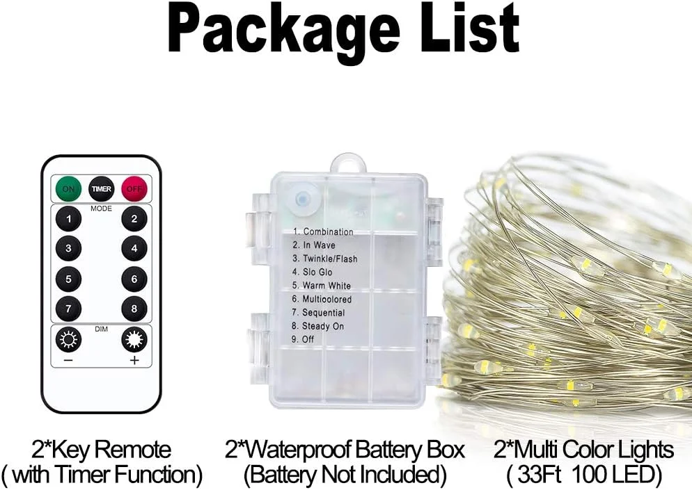 ست 2 عددی چراغ های تزئینی 100 LED با طول 10 متر و منبع تغذیه باتری ANJAYLIA، ضد آب، چند رنگ، دارای حالت چشمک زن، به همراه ریموت کنترل و تایمر، مناسب برای اتاق، عروسی، باغ و مهمانی ست 2 عددی چراغ های تزئینی 100 LED با طول 10 متر و منبع تغذیه باتری ANJAYLIA، ضد آب، چند رنگ، دارای حالت چشمک زن، به همراه ریموت کنترل و تایمر، مناسب برای اتاق، عروسی، باغ و مهمانی