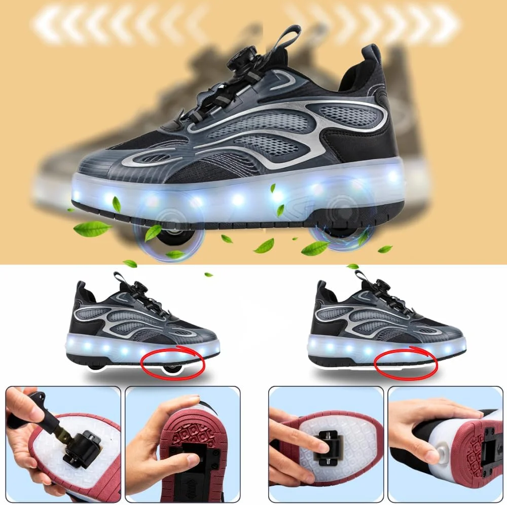کفش های شارژی چرخ دار و چراغ LED | کفش های اسکیت با طراحی رنگارنگ برای پسران و دختران | هدیه ای ایده آل برای کودکان فعال | کفش های چرخ دار براق، شیک و سرگرم کننده - اسکیت های رولی کفش های شارژی چرخ دار و چراغ LED | کفش های اسکیت با طراحی رنگارنگ برای پسران و دختران | هدیه ای ایده آل برای کودکان فعال | کفش های چرخ دار براق، شیک و سرگرم کننده - اسکیت های رولی