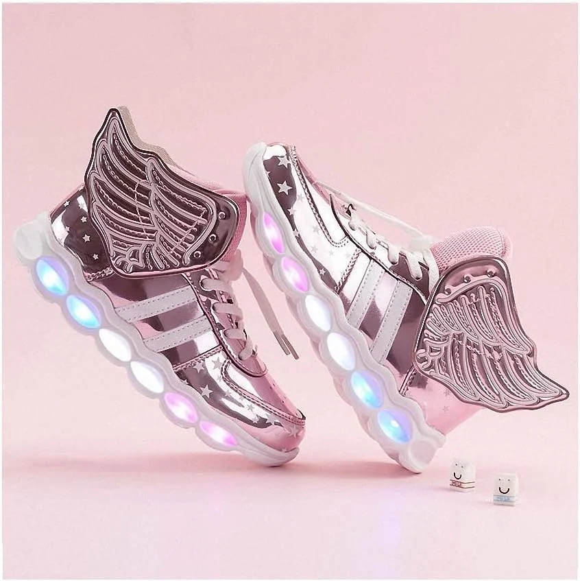کفش چراغ دار LED شارژی USB با 7 رنگ نور، کفش های کتانی LED چشمک زن با بال، کفش های LED پسرانه و دخترانه کودکان، صورتی، سایز 28 کفش چراغ دار LED شارژی USB با 7 رنگ نور، کفش های کتانی LED چشمک زن با بال، کفش های LED پسرانه و دخترانه کودکان، صورتی، سایز 28