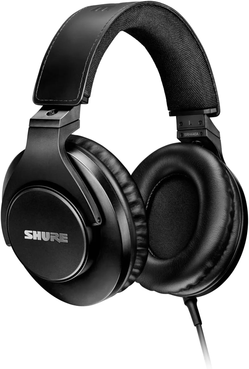 هدفون استودیویی حرفه ای Shure Srh440A، راحتی فوق العاده، پشت بسته، صدای طبیعی، صدای دقیق و با جزئیات، کابل جداشدنی، مشکی، سیمی