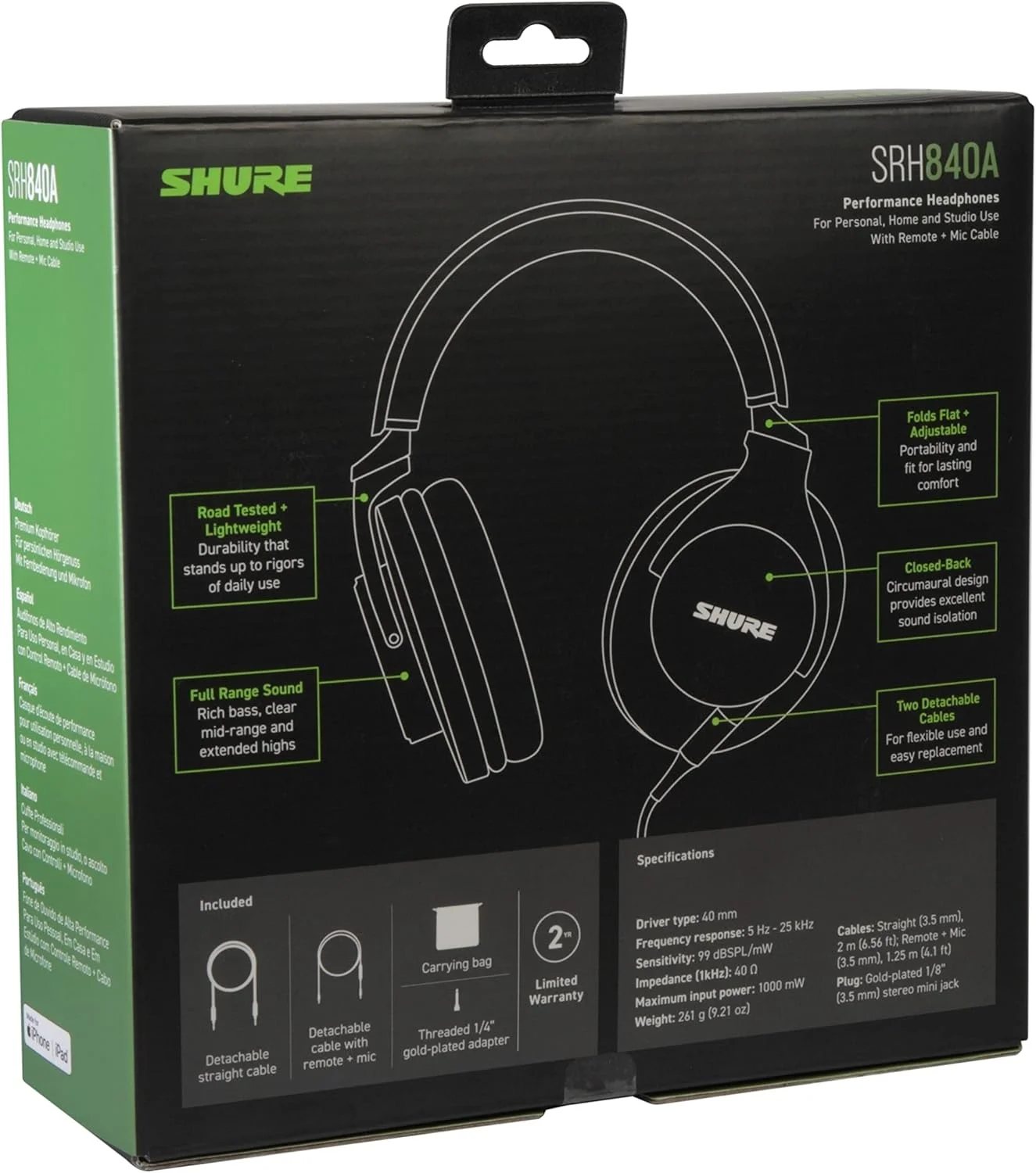 هدفون استودیویی حرفه ای Shure SRH840A، راحتی عالی، بیس غنی، صدای دقیق، صدای دقیق و با جزئیات، کابل جداشدنی، مشکی، سیمی هدفون استودیویی حرفه ای Shure SRH840A، راحتی عالی، بیس غنی، صدای دقیق، صدای دقیق و با جزئیات، کابل جداشدنی، مشکی، سیمی